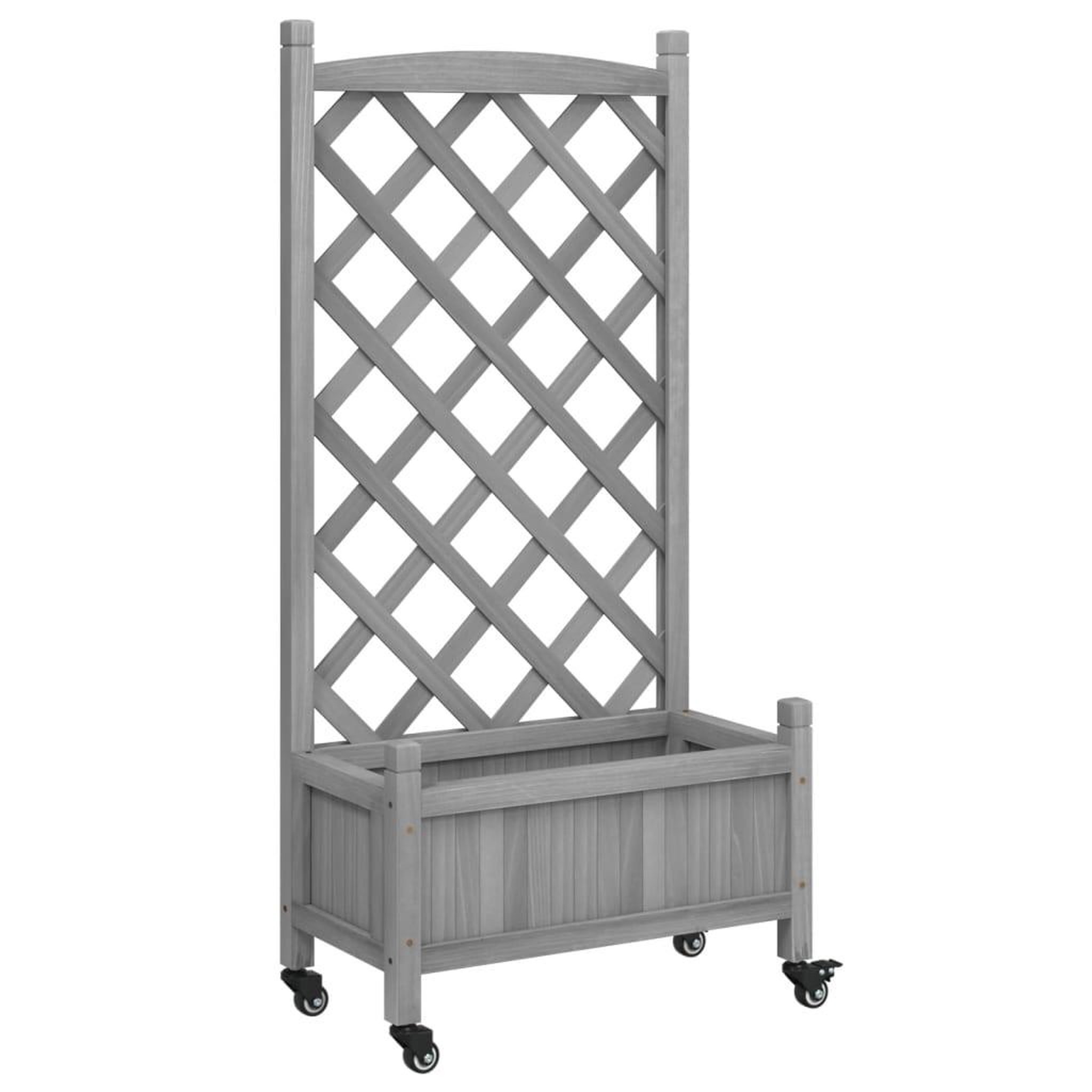 Voir la diapositive 2 : VIDAXL Jardiniere avec treillis et roues gris bois massif de sapin