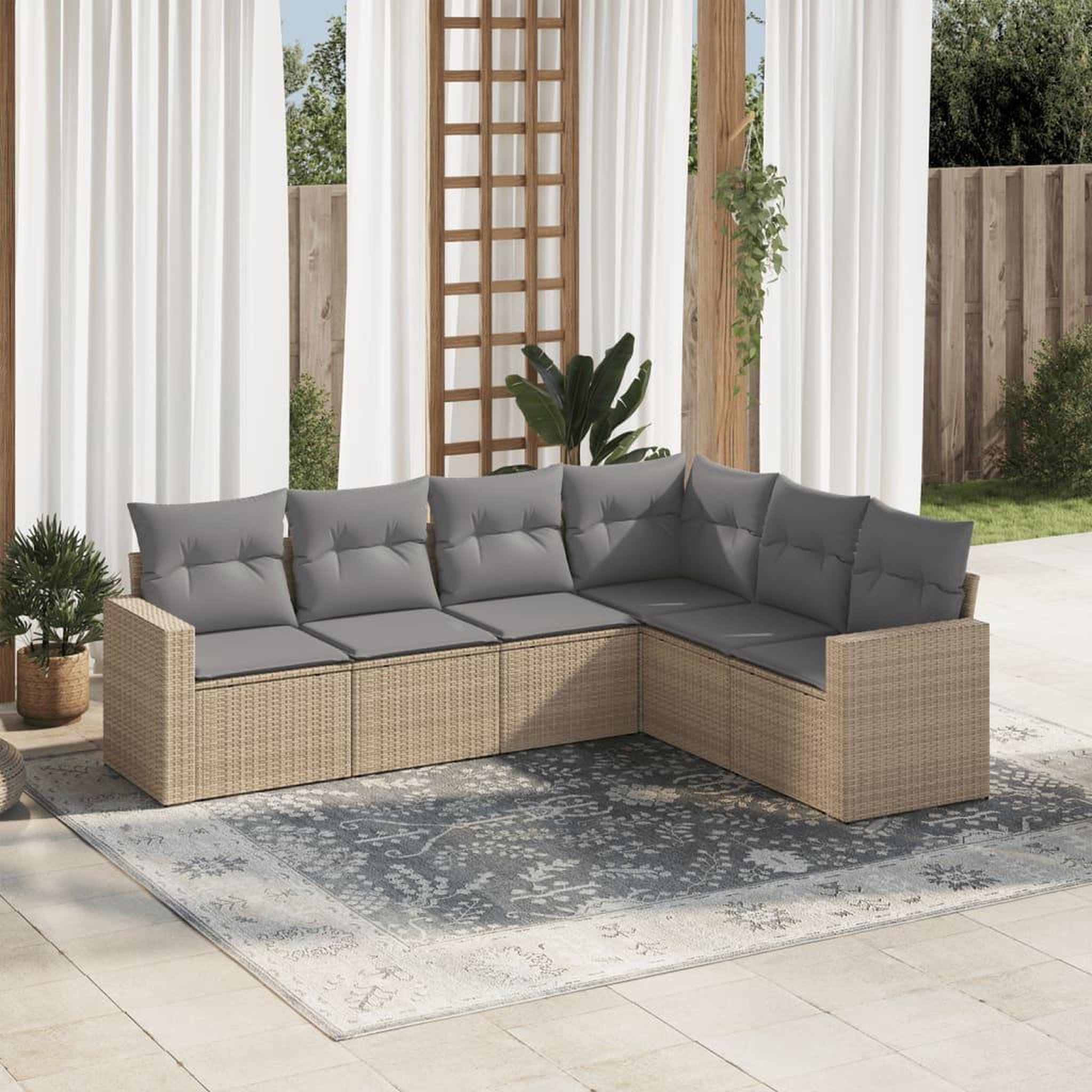 VIDAXL Salon de jardin avec coussins 6 pcs beige resine tressee