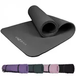 VIVEZEN Tapis de yoga, de gym, d'exercices 180 x 60 x 1 cm + sangle de transport. Coloris disponibles : Rose, Violet, Noir, Gris