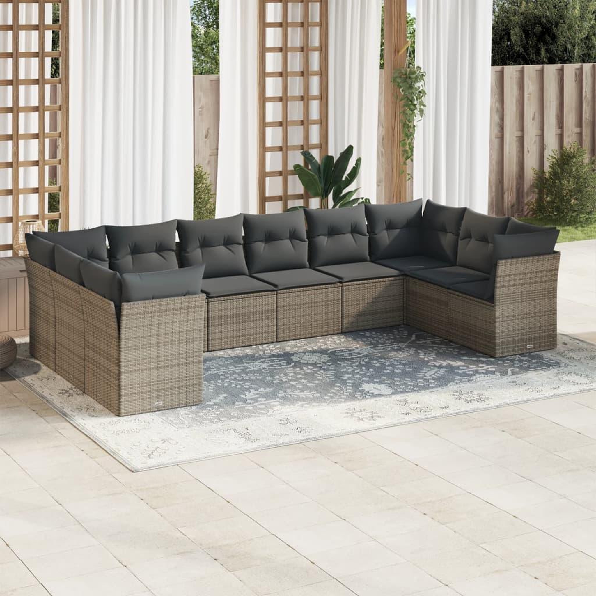 VIDAXL Salon de jardin avec coussins 10 pcs gris resine tressee