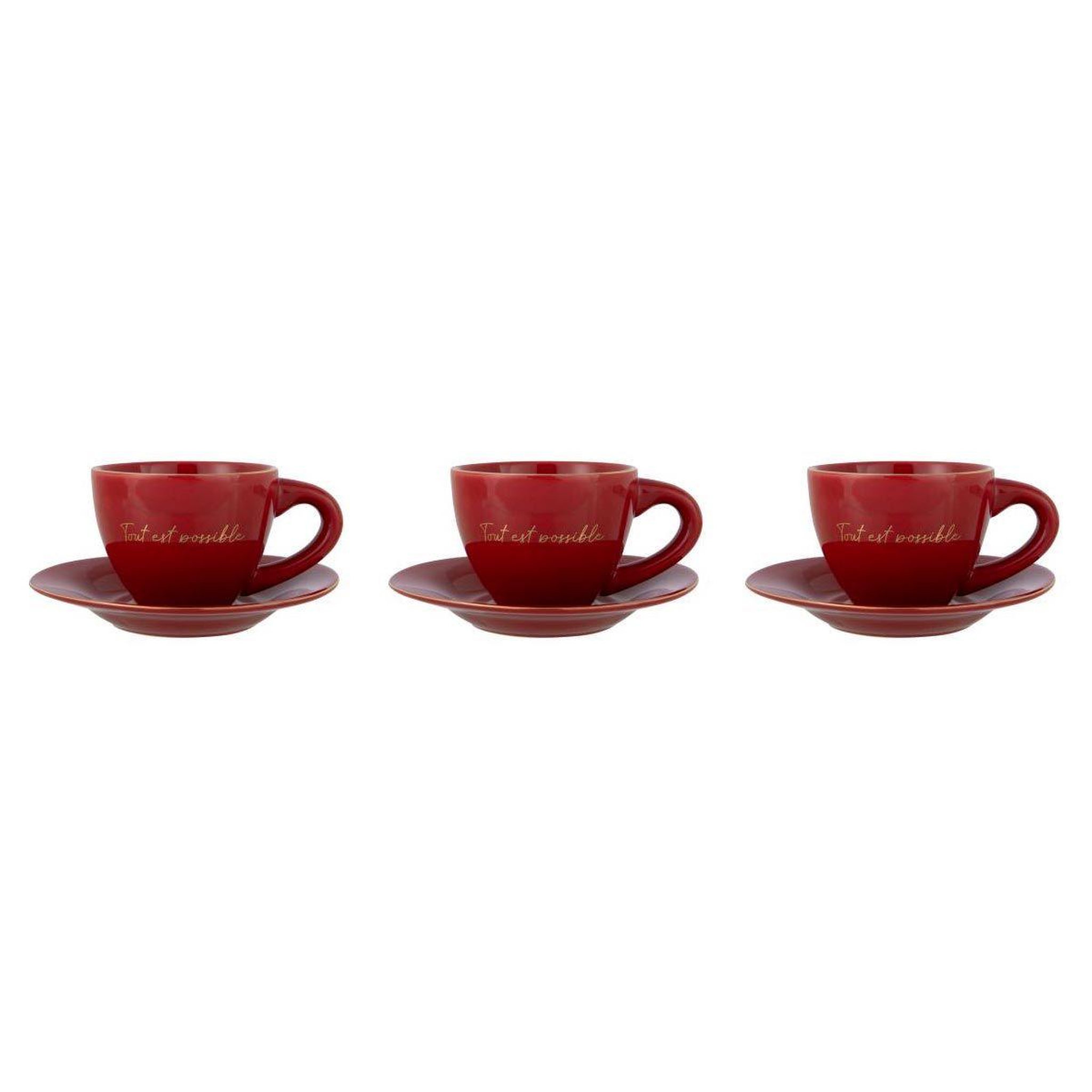 Voir la diapositive 1 : J-LINE Lot de 3 tasses & 3 sous-tasses  ilene  21cl rouge