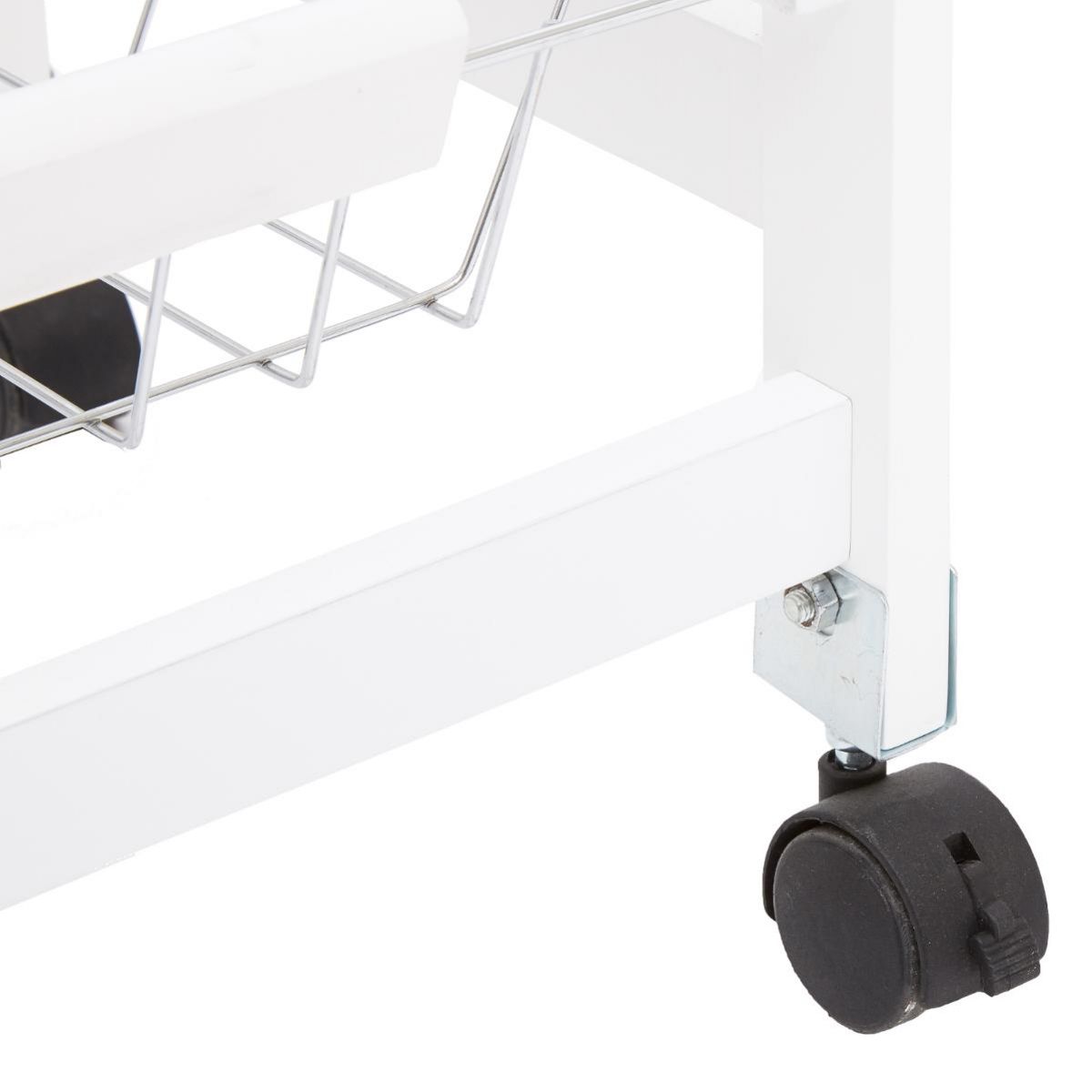 Desserte de cuisine sur roulettes en bois blanc et plateau en verre - 67 cm x 35 cm x H 81 cm