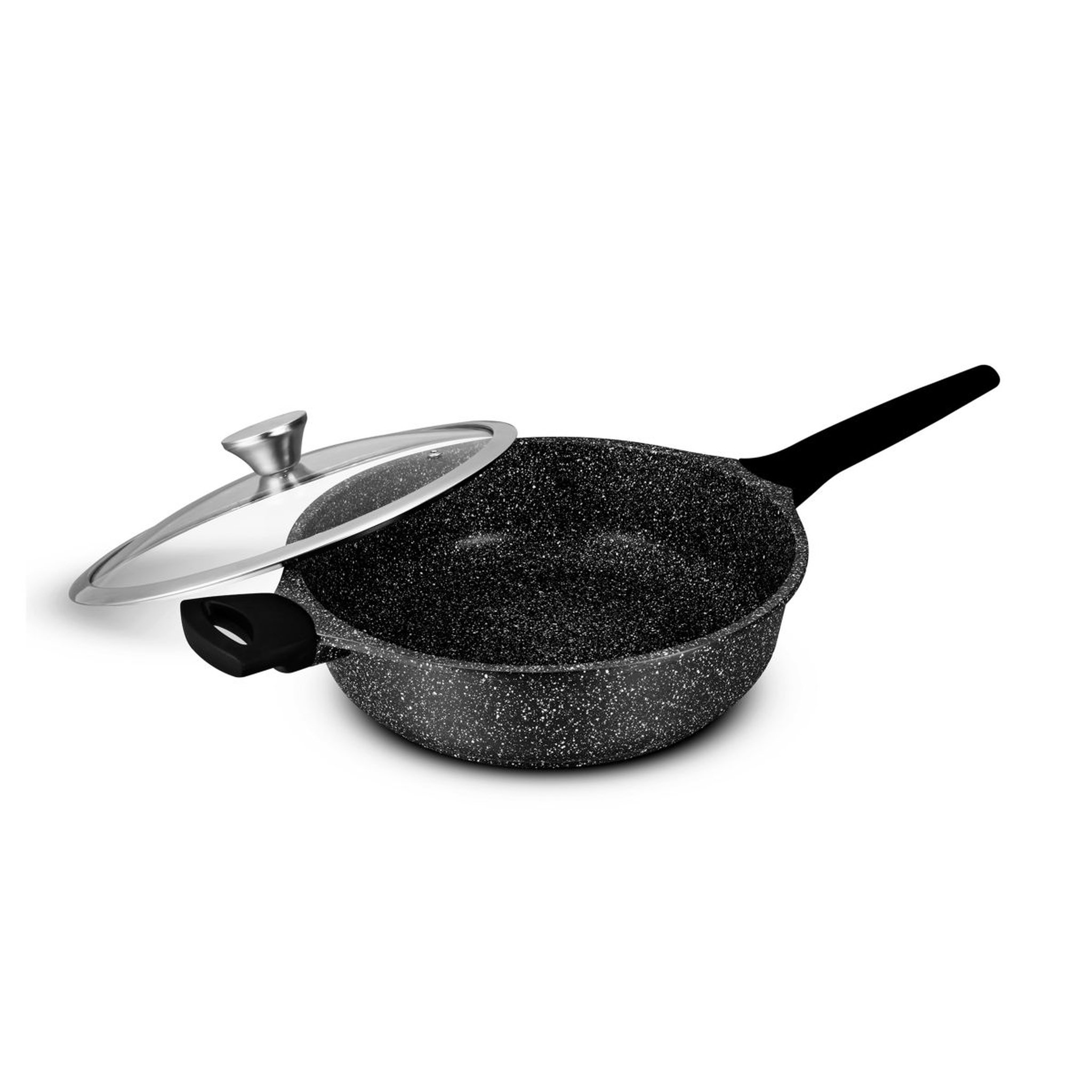 Voir la diapositive 2 : Sauteuse 24cm en fonte d'aluminium effet pierre noir avec couvercle