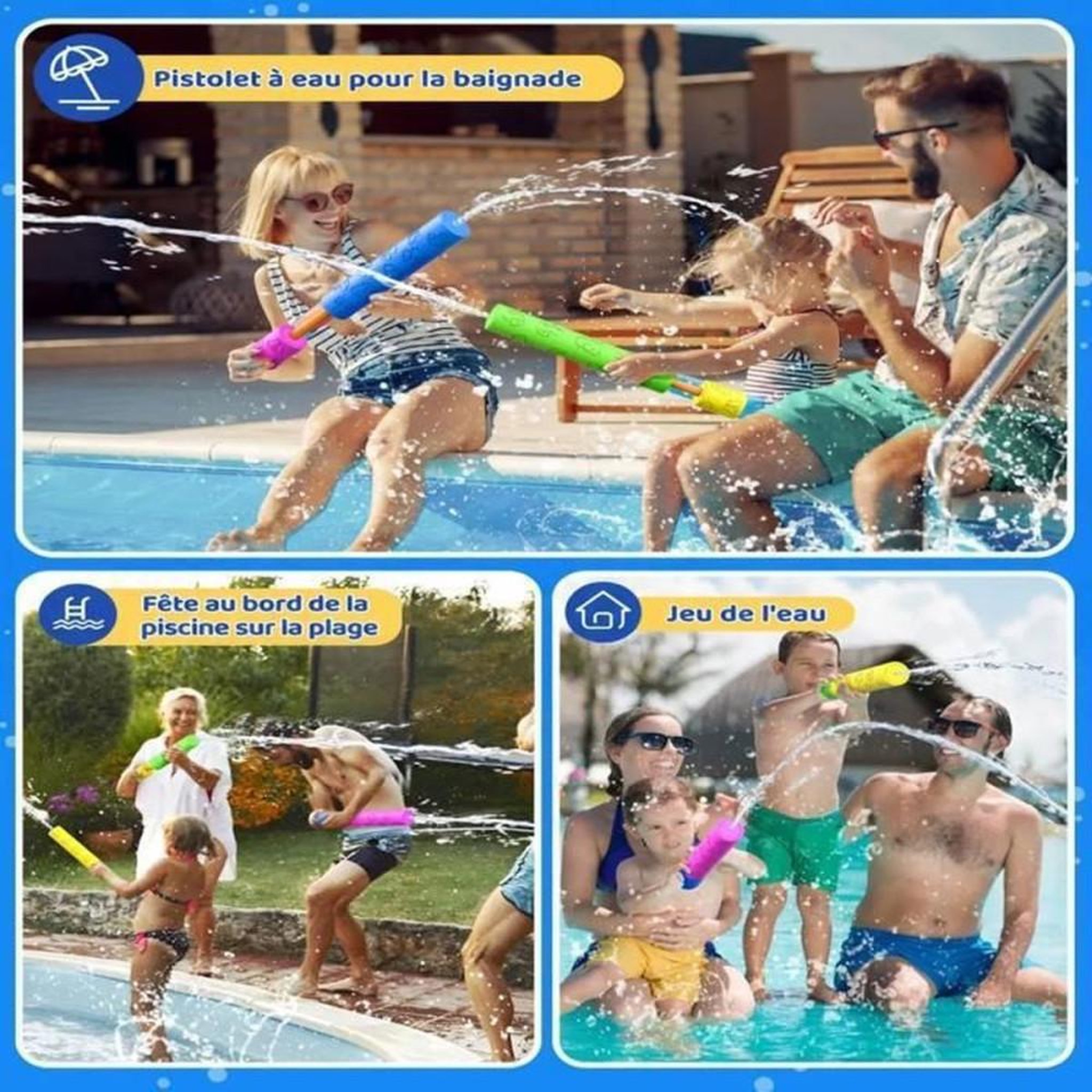 Voir la diapositive 6 : Lot de 18 pistolets à eau en mousse, jeux d'extérieur 4 à 6 m, 3 à 8 ans, couleur bleu vert jaune rose, environ 16 cm