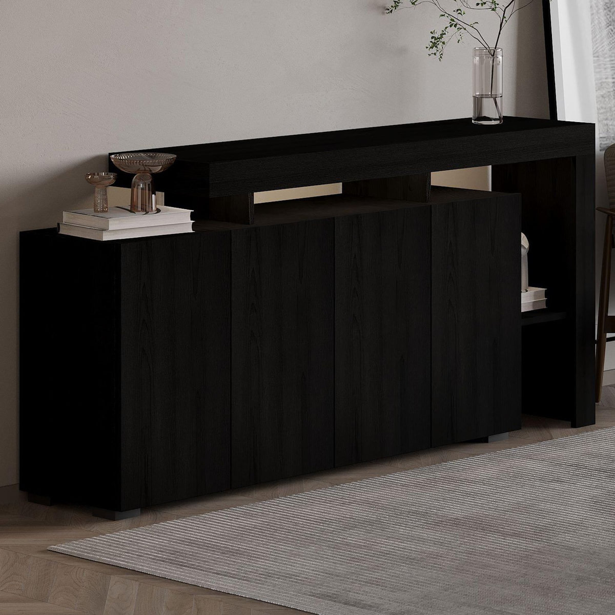 Habitat et Jardin Buffet en bois  Beliz  - 170 x 35 x 80 cm - Bois Noir