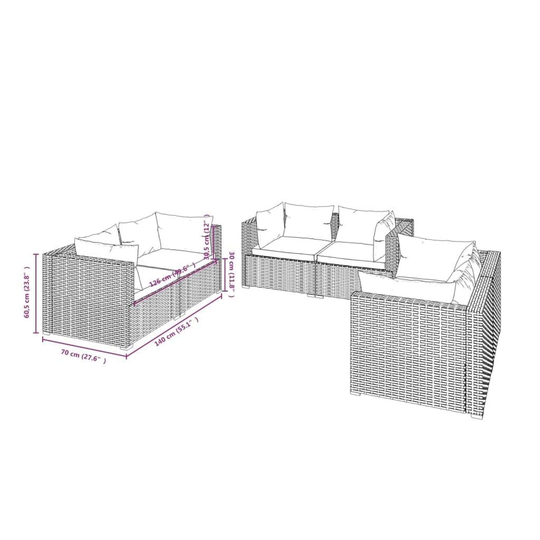 Voir la diapositive 5 : VIDAXL Salon de jardin 6 pcs avec coussins Resine tressee Marron