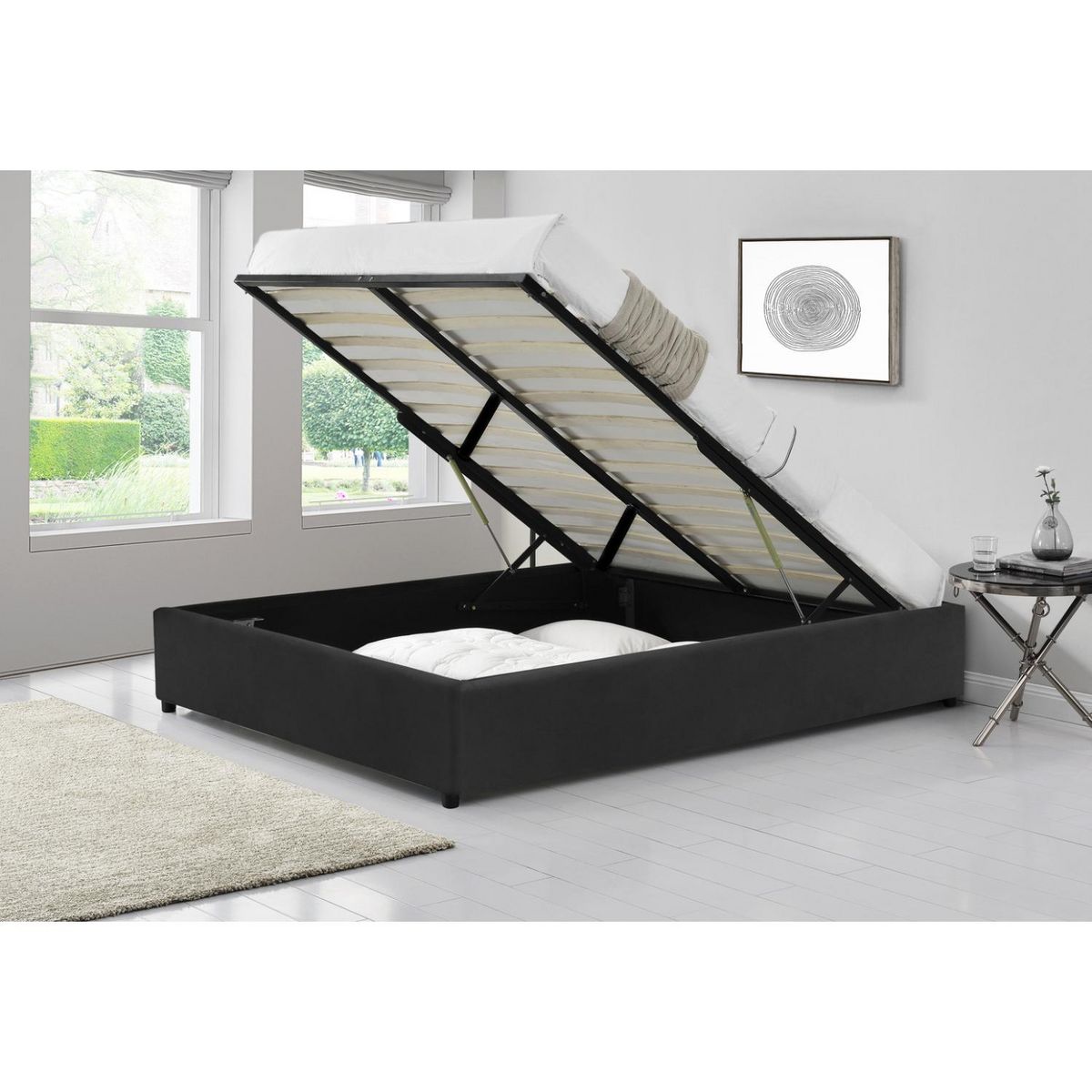 CONCEPT USINE Structure de lit coffre en velours noir 160x200 cm KENNINGTON