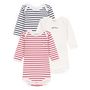Voir la diapositive 1 : PETIT BATEAU Lot de 3 bodies manches longues mariniéres bébé 