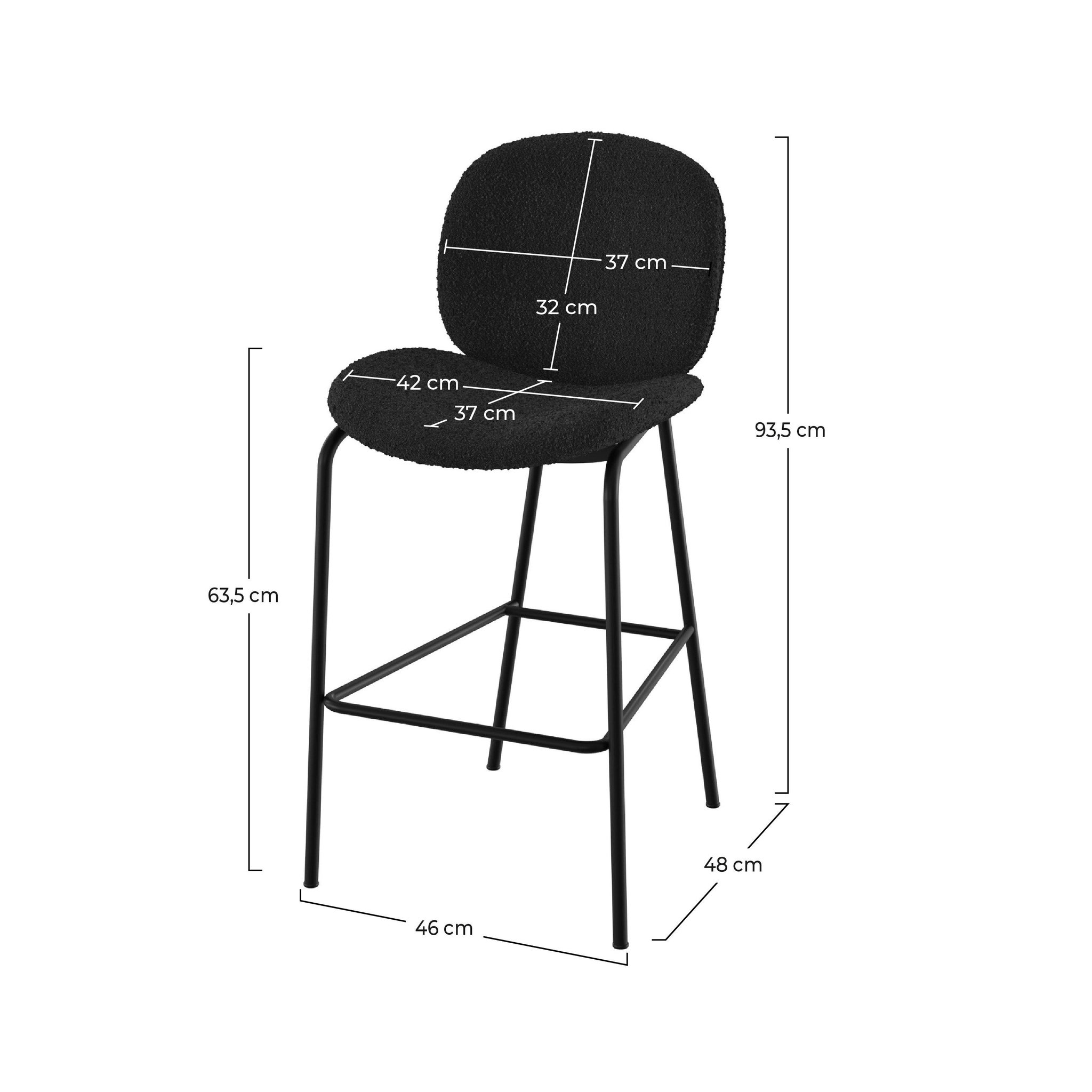 Voir la diapositive 4 : MAISON PAVANE Lot de 2 chaises pour îlot central en tissu bouclé noir 63,5 cm-iris