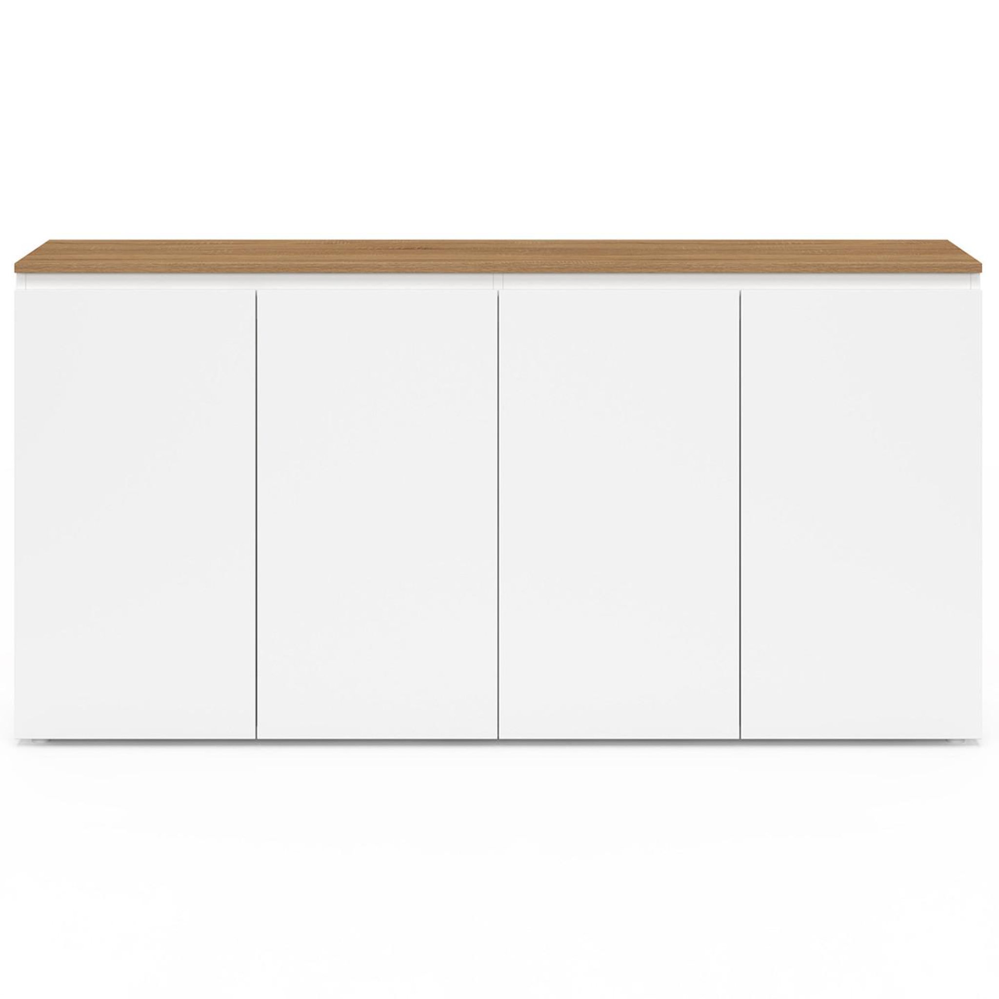 Voir la diapositive 3 : ID MARKET Buffet 160 cm TOBY 4 portes blanc et plateau bois