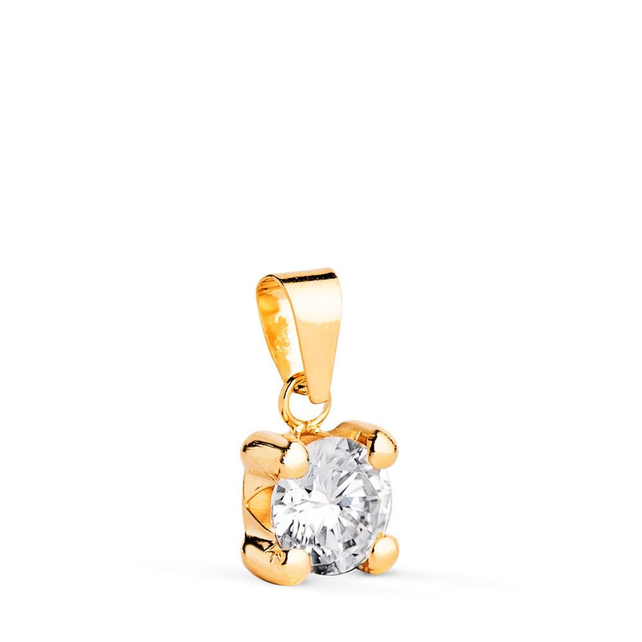 L'ATELIER D'AZUR Pendentif Or 18 Carats 750 Jaune - Solitaire Zirconium 6 mm - Chaine Offerte