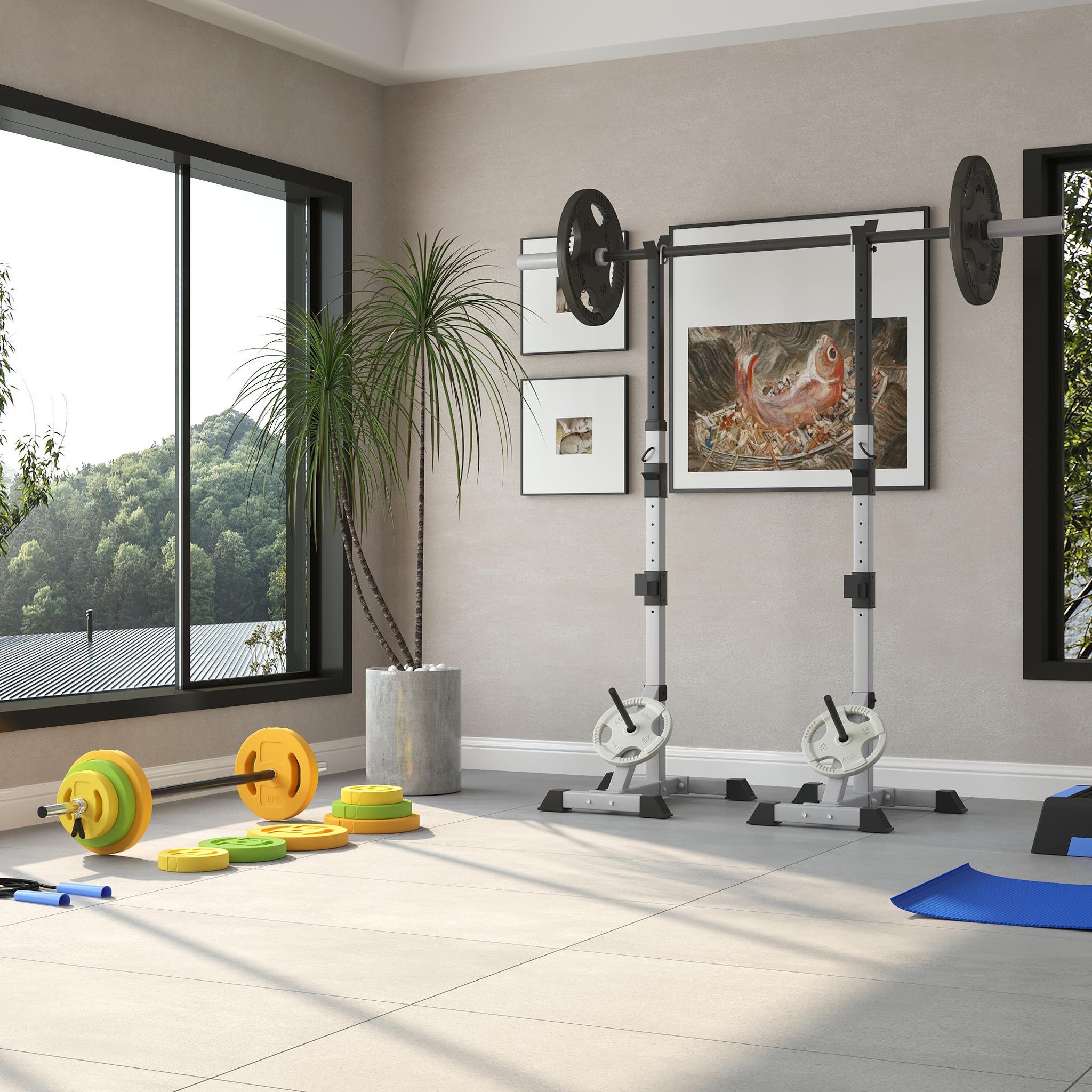 Voir la diapositive 2 : HOMCOM Ensemble haltères et barre 20 kg - musculation réglable - entraînement musculaire & haltérophilie