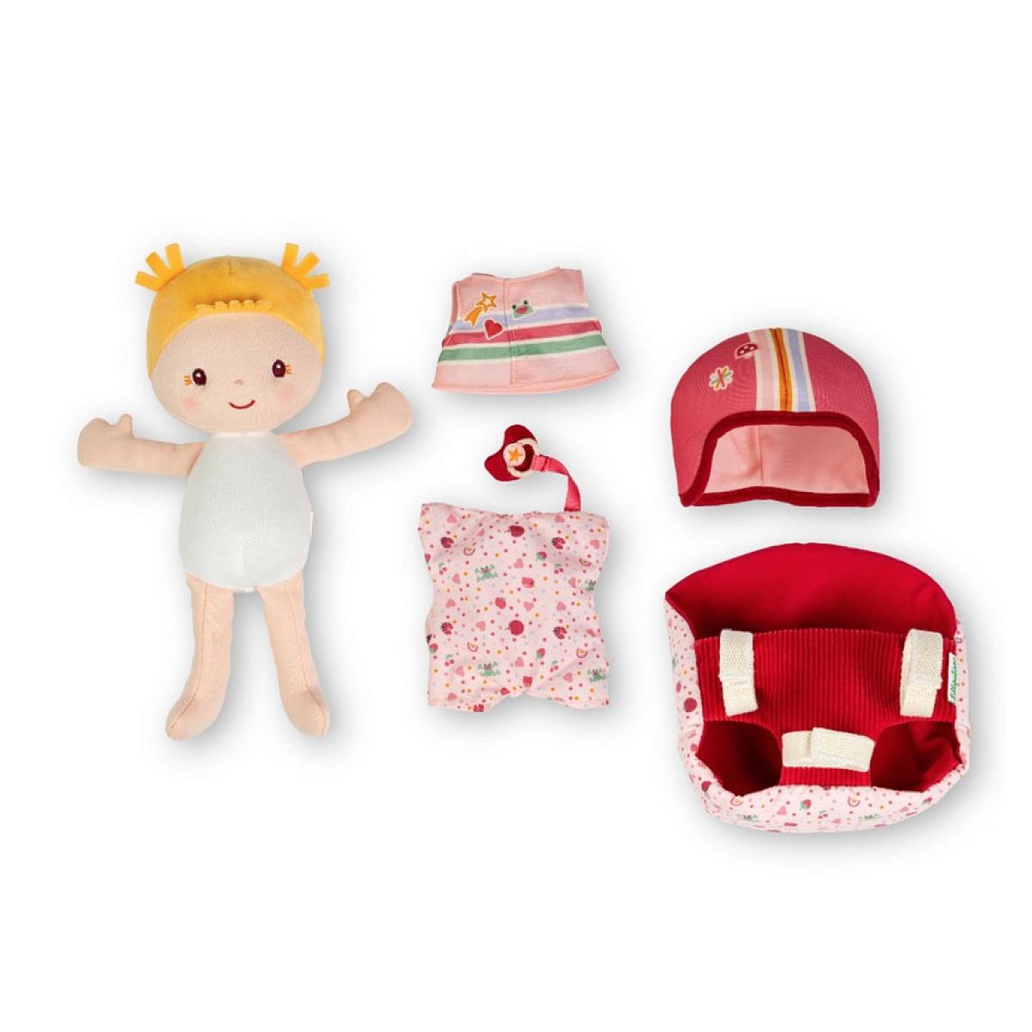 Voir la diapositive 2 : LILLIPUTIENS Poupee Lena et siege velo - Poupee en tissu
