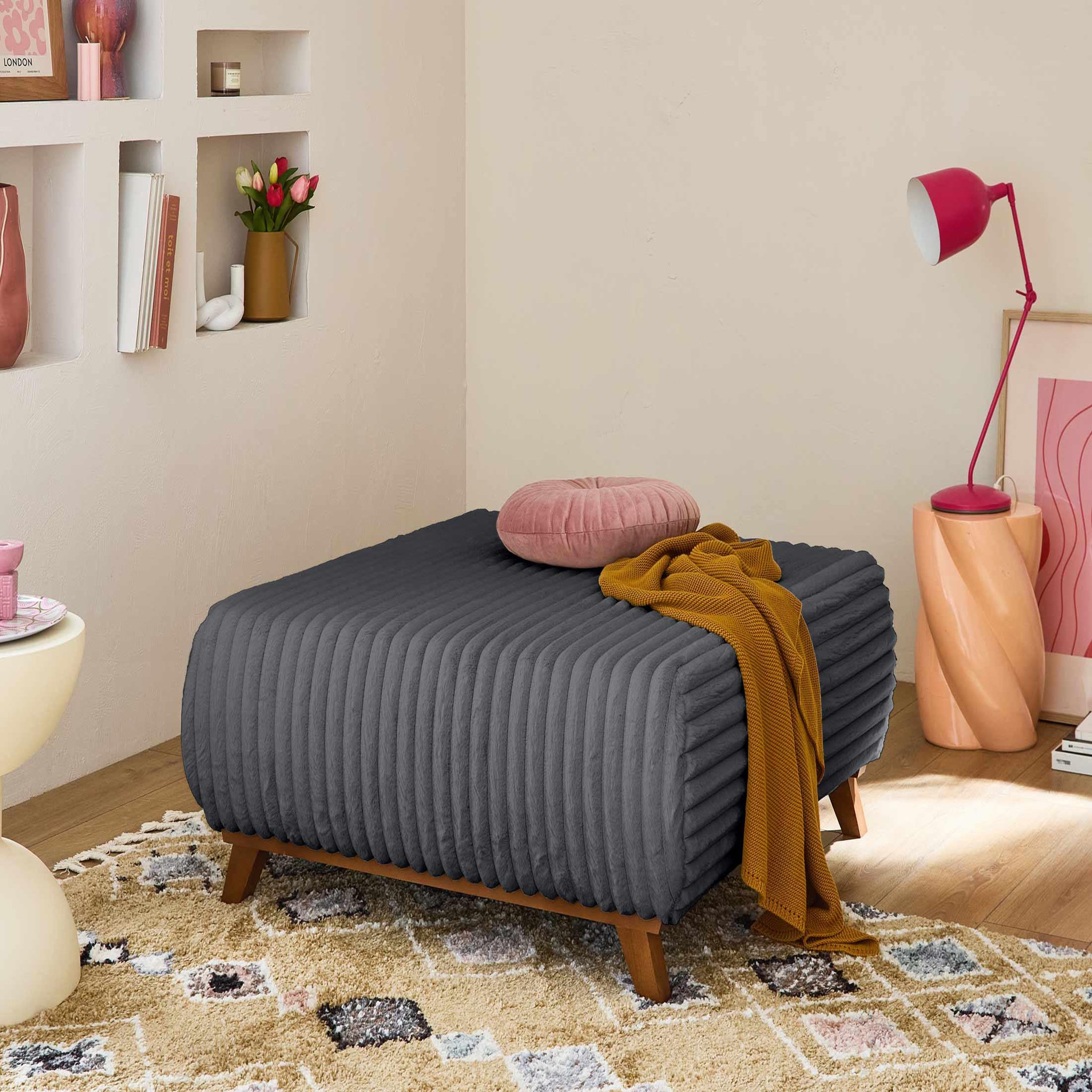 Voir la diapositive 5 : BEST MOBILIER Cristal - canapé 3 places - convertible avec coffre et grand pouf - en fausse fourrure côtelée