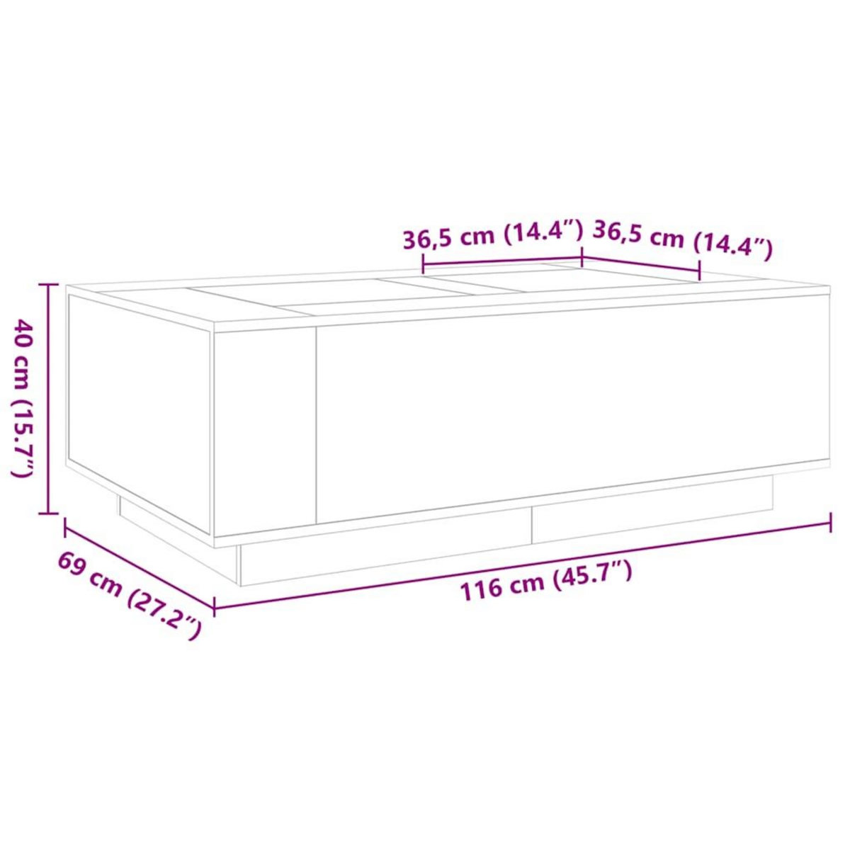 VIDAXL Table basse avec LED infini noir 116x69x40 cm
