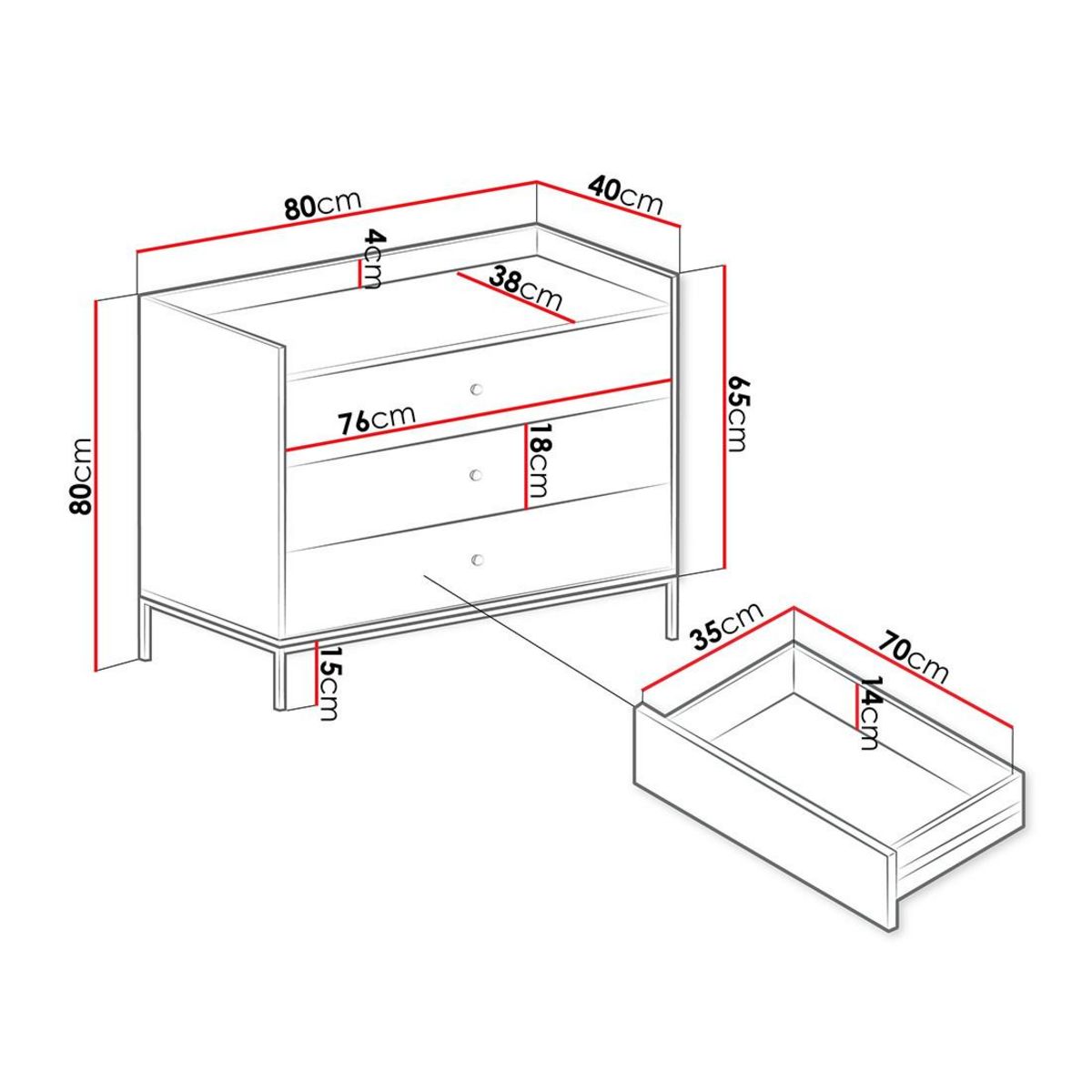 BEST MOBILIER Filipo - commode - noir - 80 cm