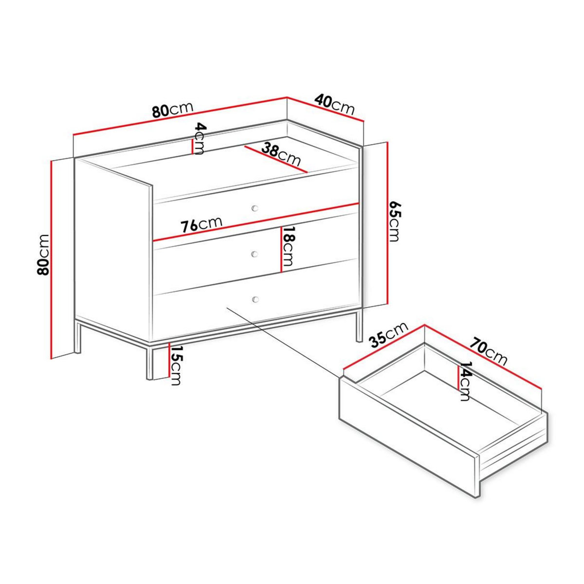 BEST MOBILIER Filipo - commode - noir - 80 cm
