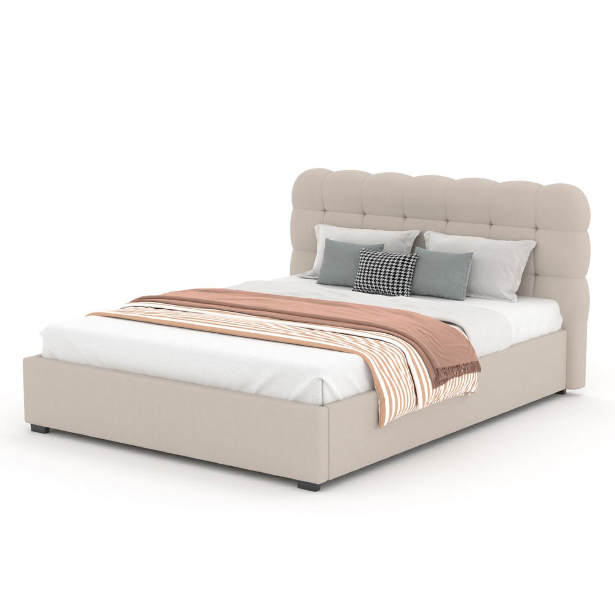 Voir la diapositive 5 : CONCEPT USINE Lit coffre style nuage 160x200cm en velours beige dallas