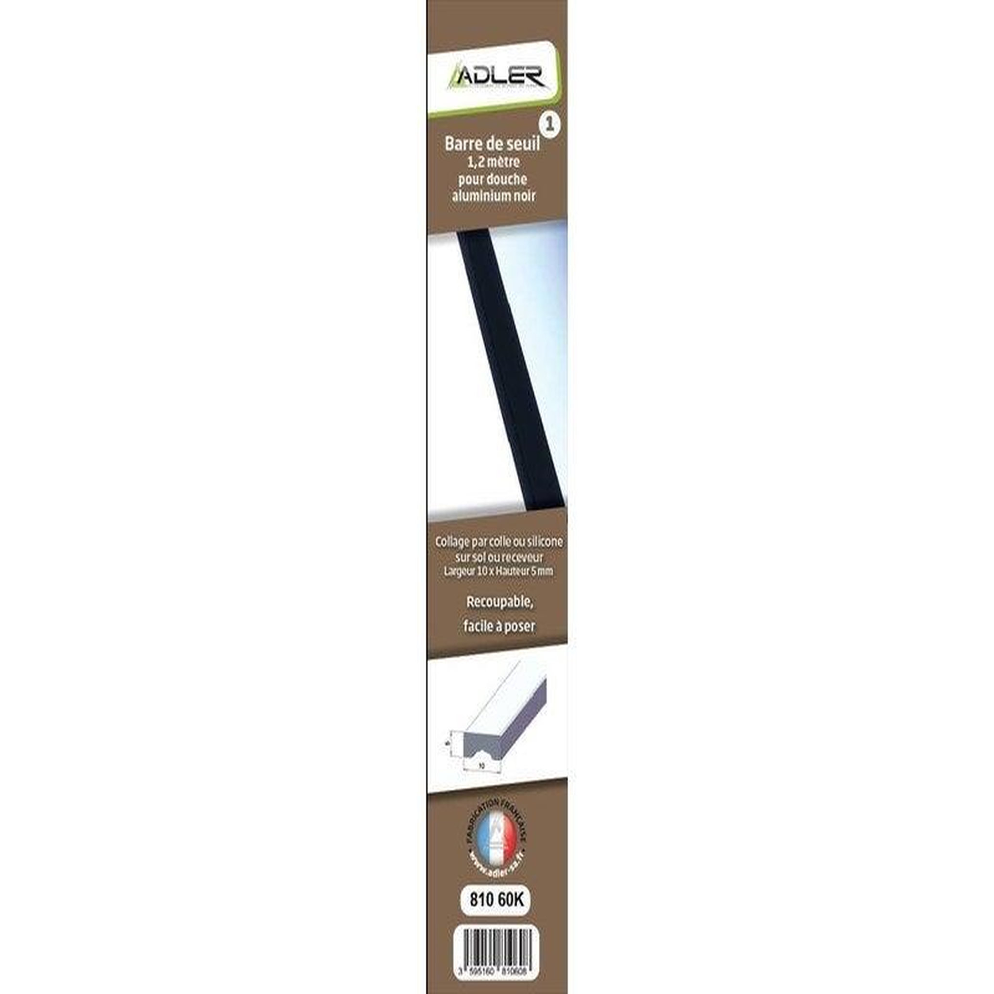CENTRALE BRICO Barre de seuil pour porte de douche noir mat 120 cm
