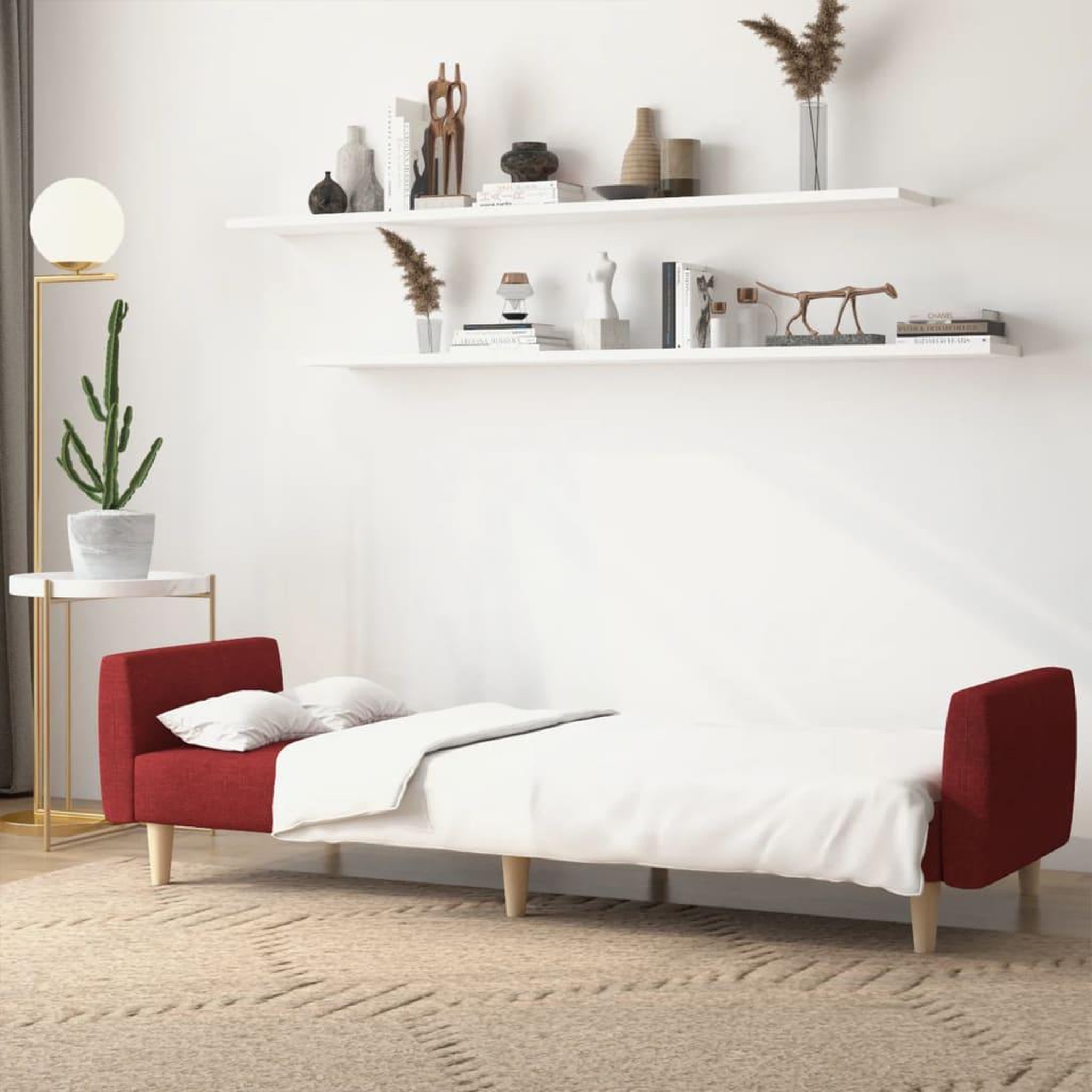 Voir la diapositive 3 : VIDAXL Canape-lit a 2 places rouge bordeaux tissu