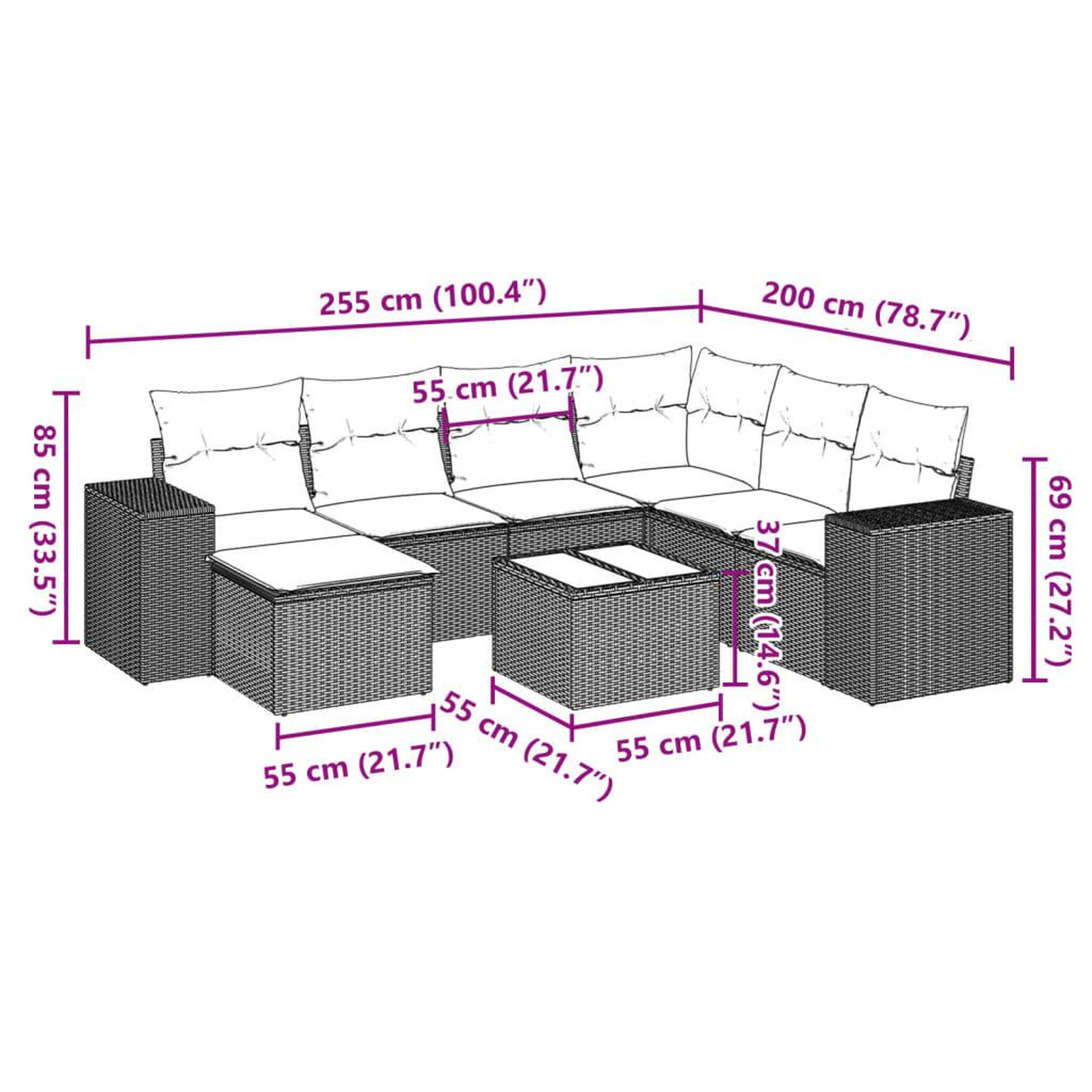Voir la diapositive 4 : VIDAXL Salon de jardin avec coussins 8 pcs beige resine tressee
