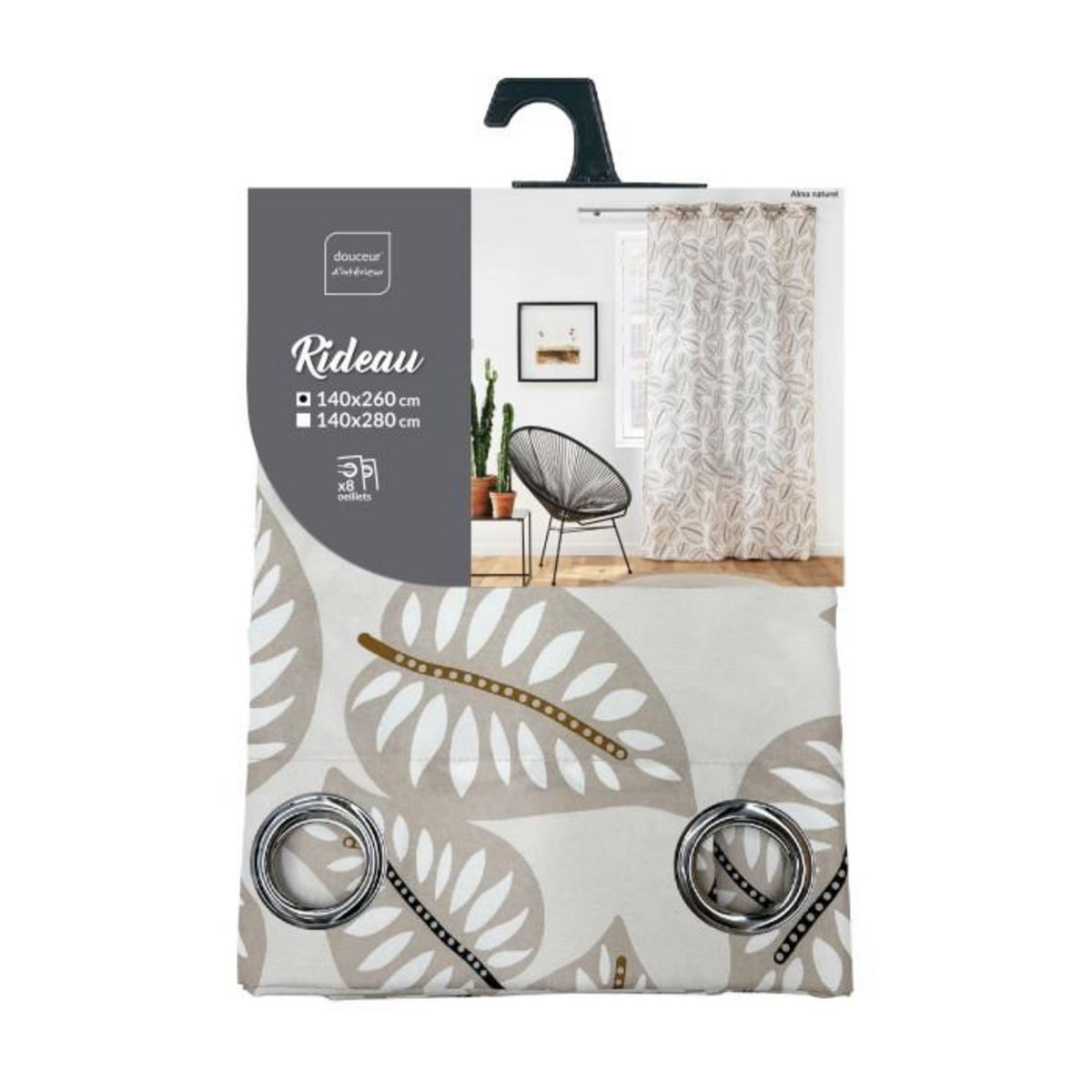 Paris Prix Rideau à Œillets Imprimé  Alma  140x260cm Naturel