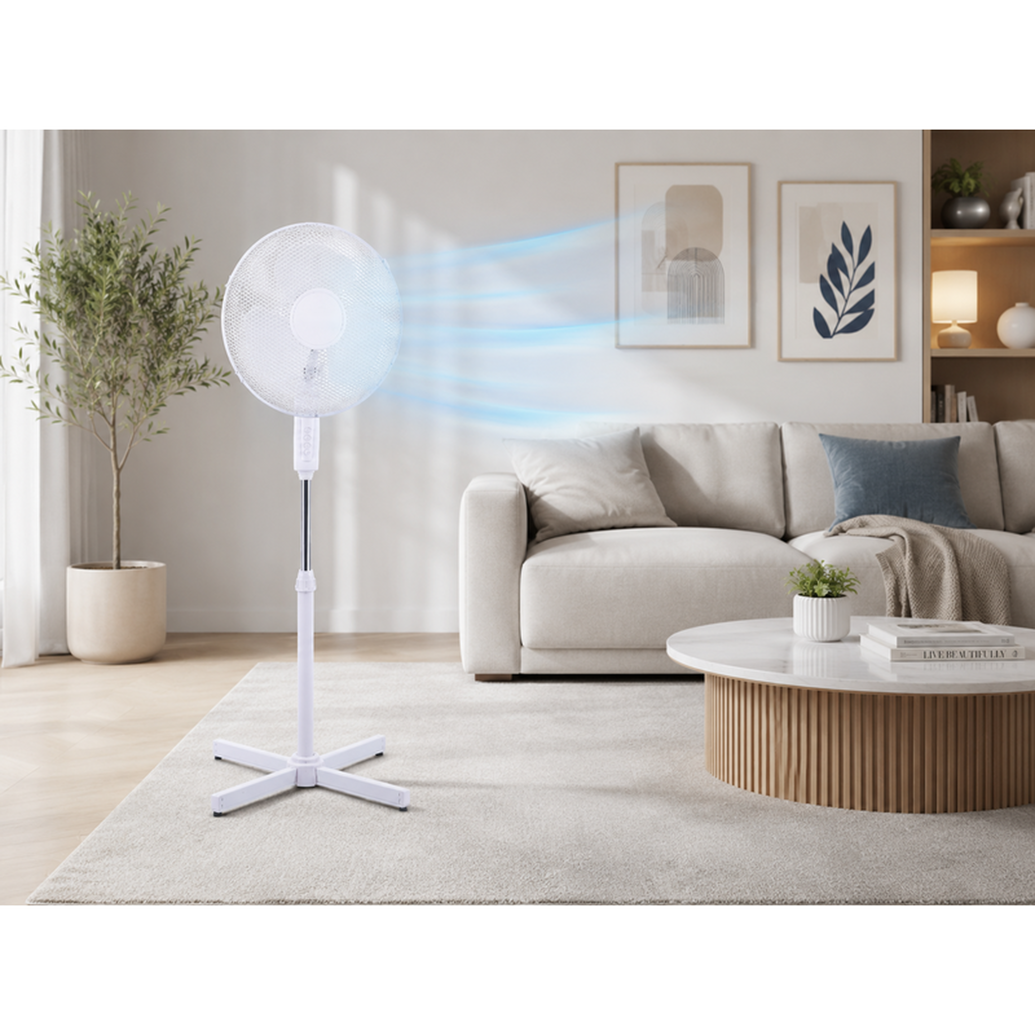 Voir la diapositive 2 : Ventilateur sur pied silencieux 40 cm – blanc 40w