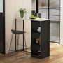 Voir la diapositive 2 : HOMCOM Table de bar design contemporain - table haute 3 niches avec range-bouteilles - acier panneaux noir aspect marbre blanc