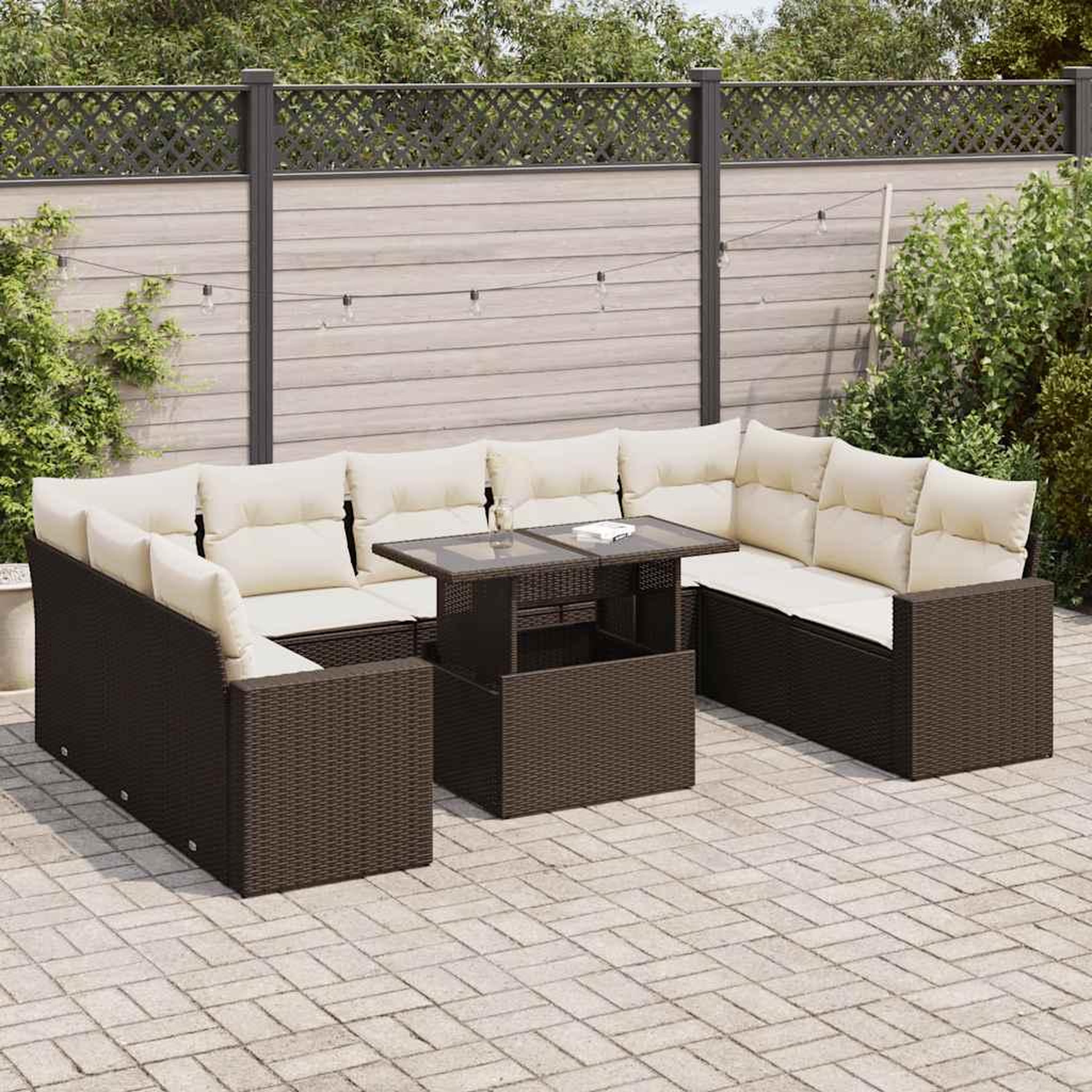 VIDAXL Salon de jardin 10 pcs avec coussins marron resine tressee