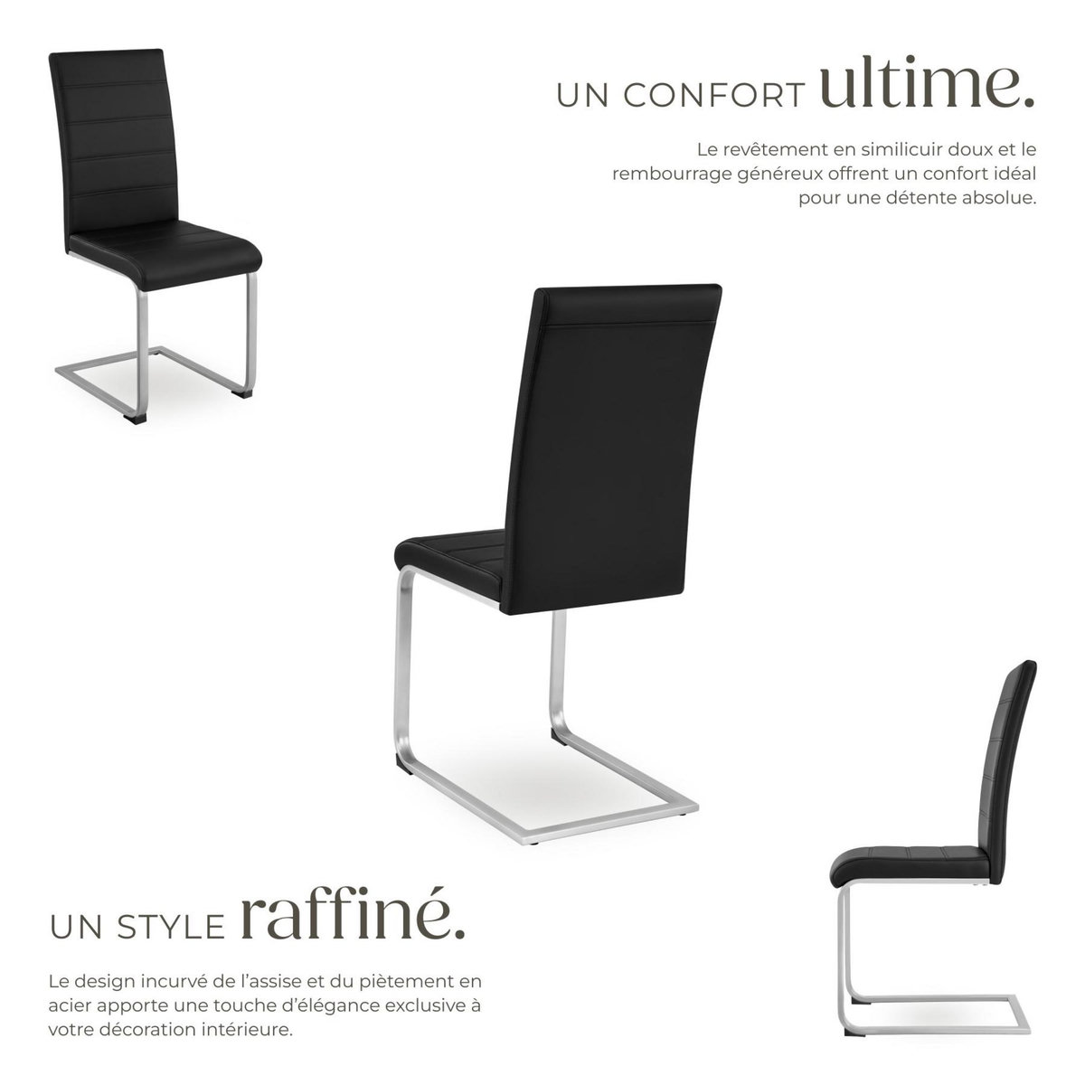 tectake Ensemble de chaises de salle à manger rembourré avec revêtement aspect cuir noir Lot de 2