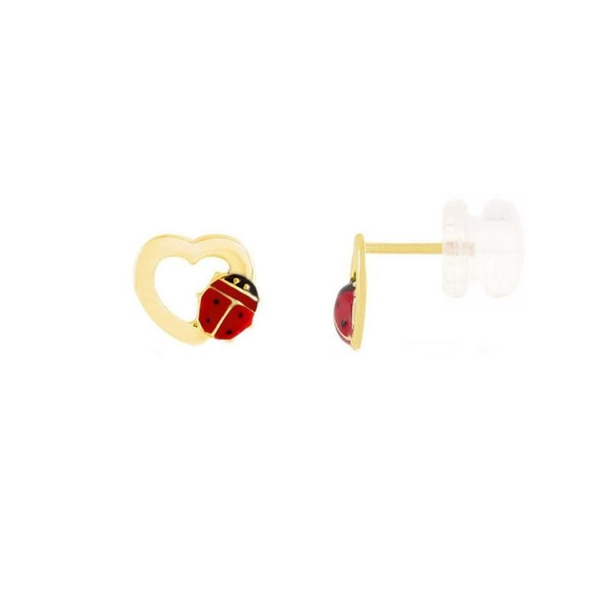 L'ATELIER D'AZUR Boucles d'Oreilles Coccinelles Laquées - Or Jaune - Enfant