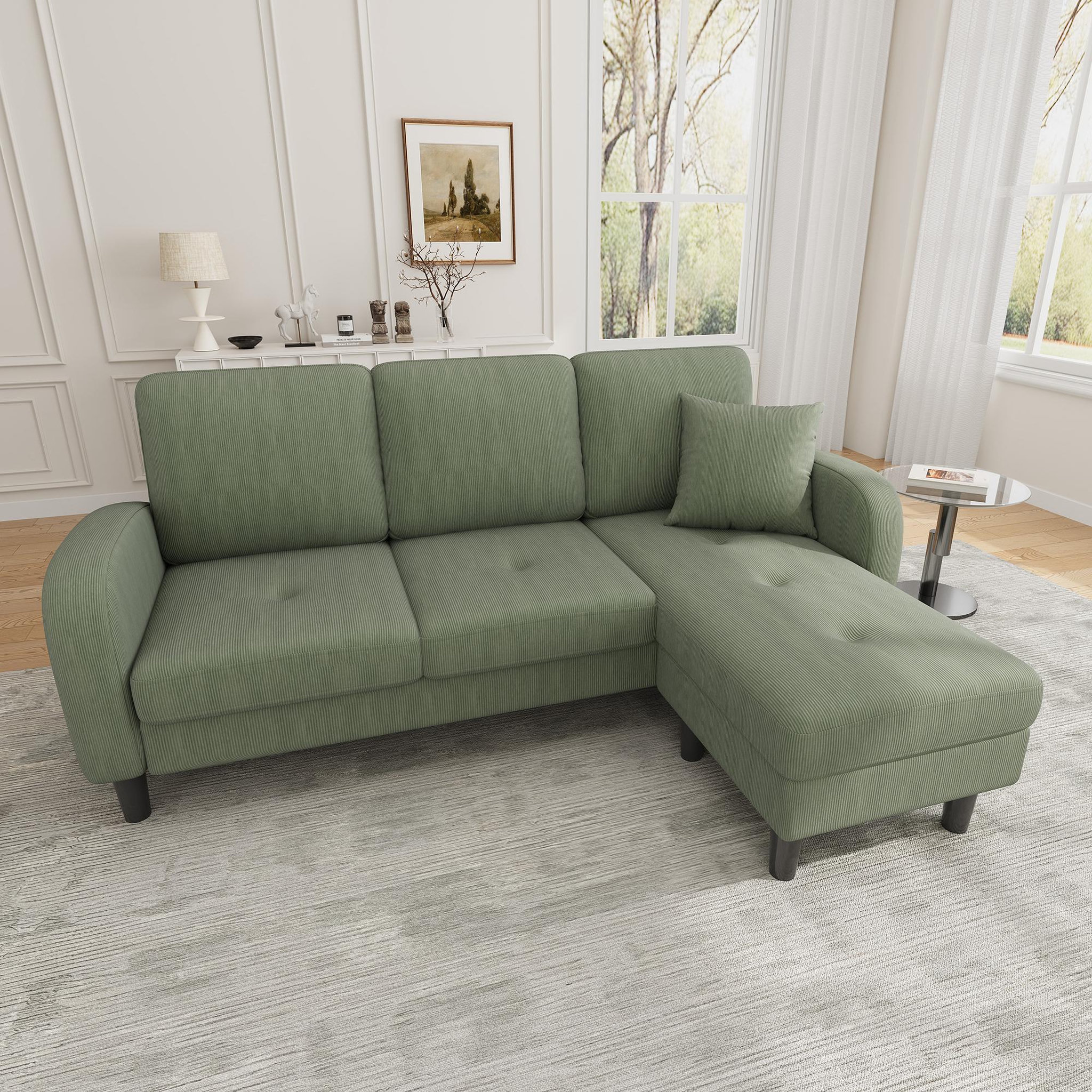 Voir la diapositive 4 : MERAX Canapé d'angle réversible fixe 3 places tissu