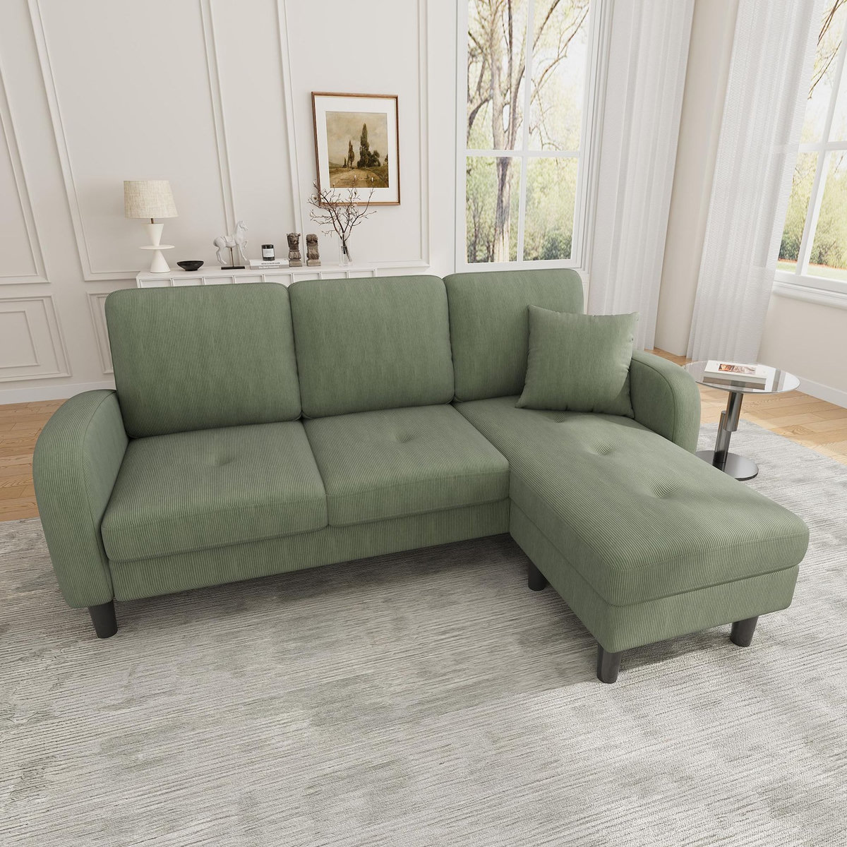 MERAX Canapé d'angle réversible fixe 3 places tissu