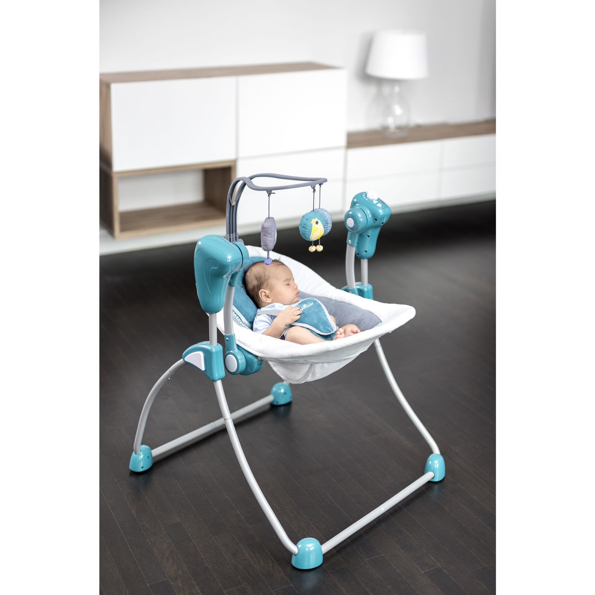BABYMOOV Balancelle bébé inclinable pétrole Swoon Bubble - Bleu Lagon