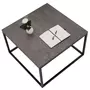 IDIMEX Table basse HADES, table de salon table d'appoint carrée design vintage, plateau en mélaminé béton foncé et cadre en métal noir