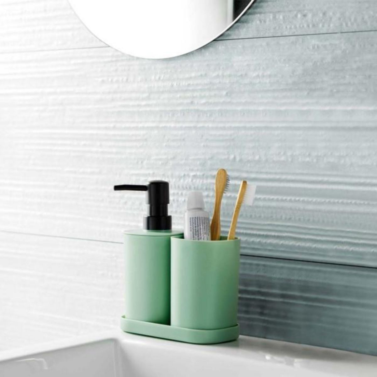 Paris Prix Set de 3 Accessoires Salle de Bain  Vita  19cm Sauge