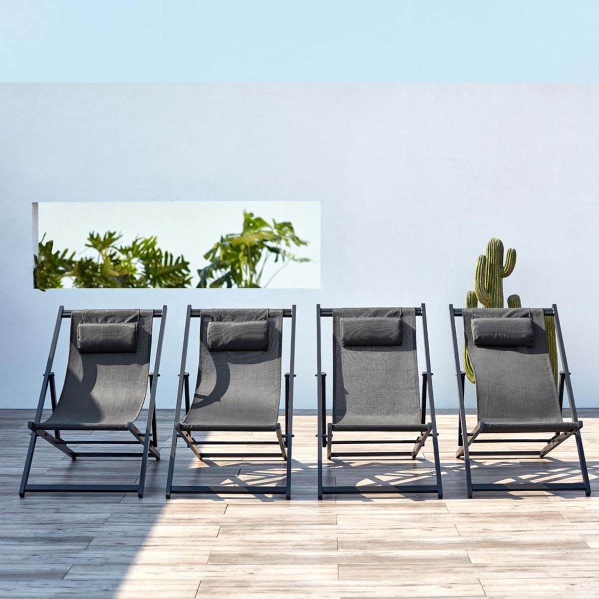 CONCEPT USINE Lot de 4 transats alu gris TEVATA