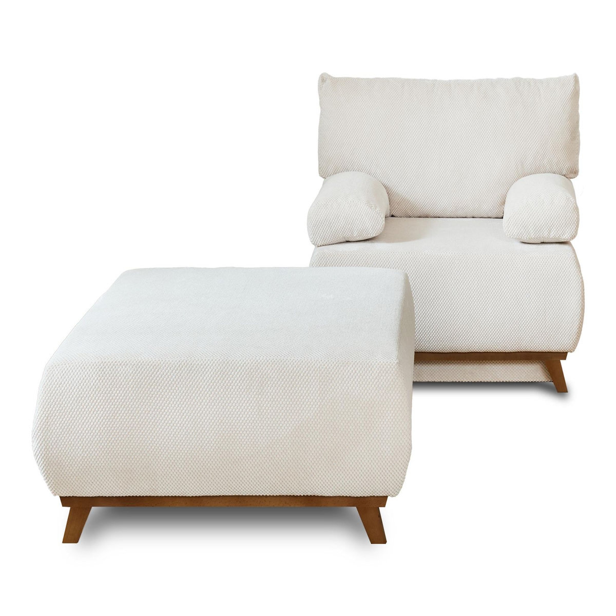 BEST MOBILIER Cristal - fauteuil - convertible avec coffre et grand pouf - en velours texturé