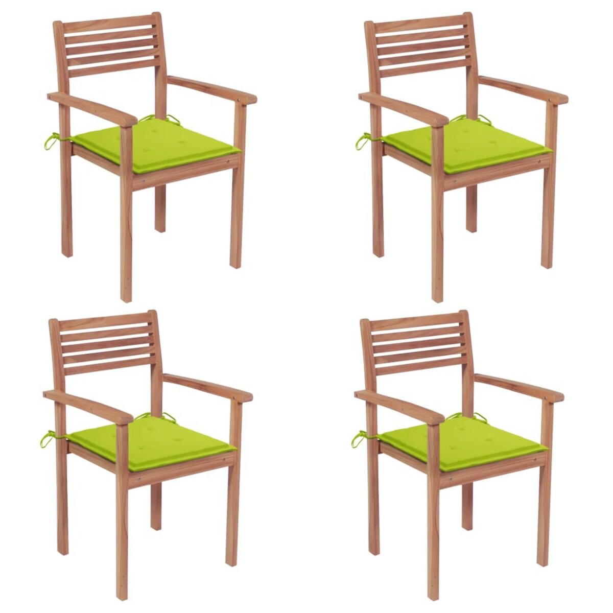 VIDAXL Chaises de jardin 4 pcs avec coussins vert vif Bois de teck