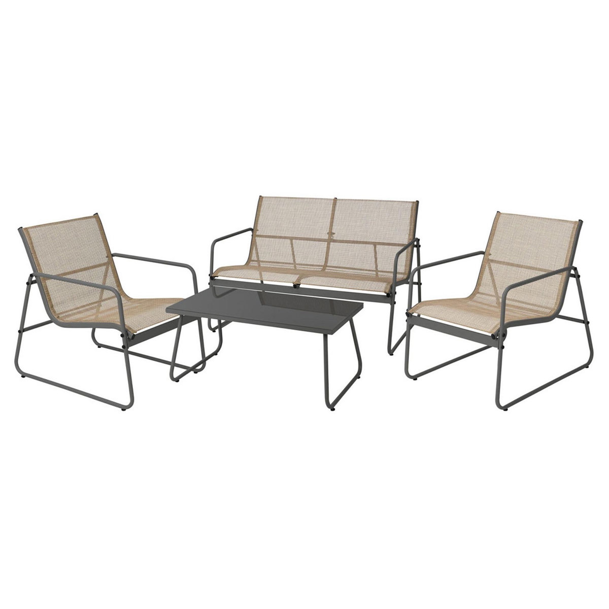 BEST MOBILIER Pilar - salon bas de jardin 4 places - métal et résine tressée