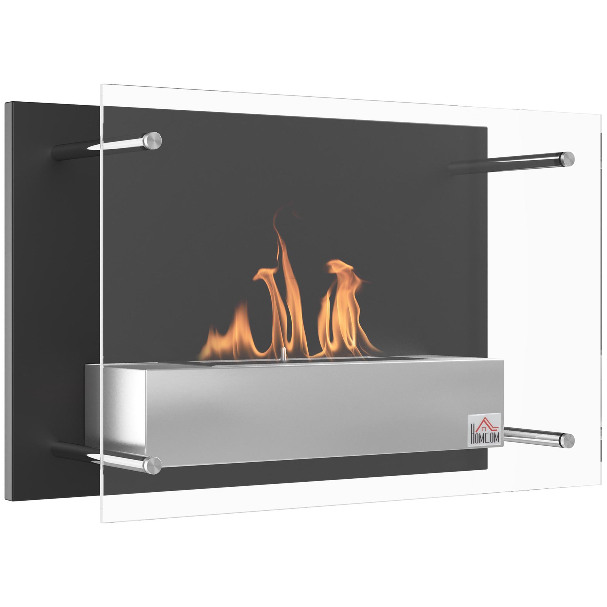 HOMCOM Cheminée bioéthanol murale design contemporain bruleur 0,9 L - couverture 20-25 m² - dim. 60L x 22l x 40H cm