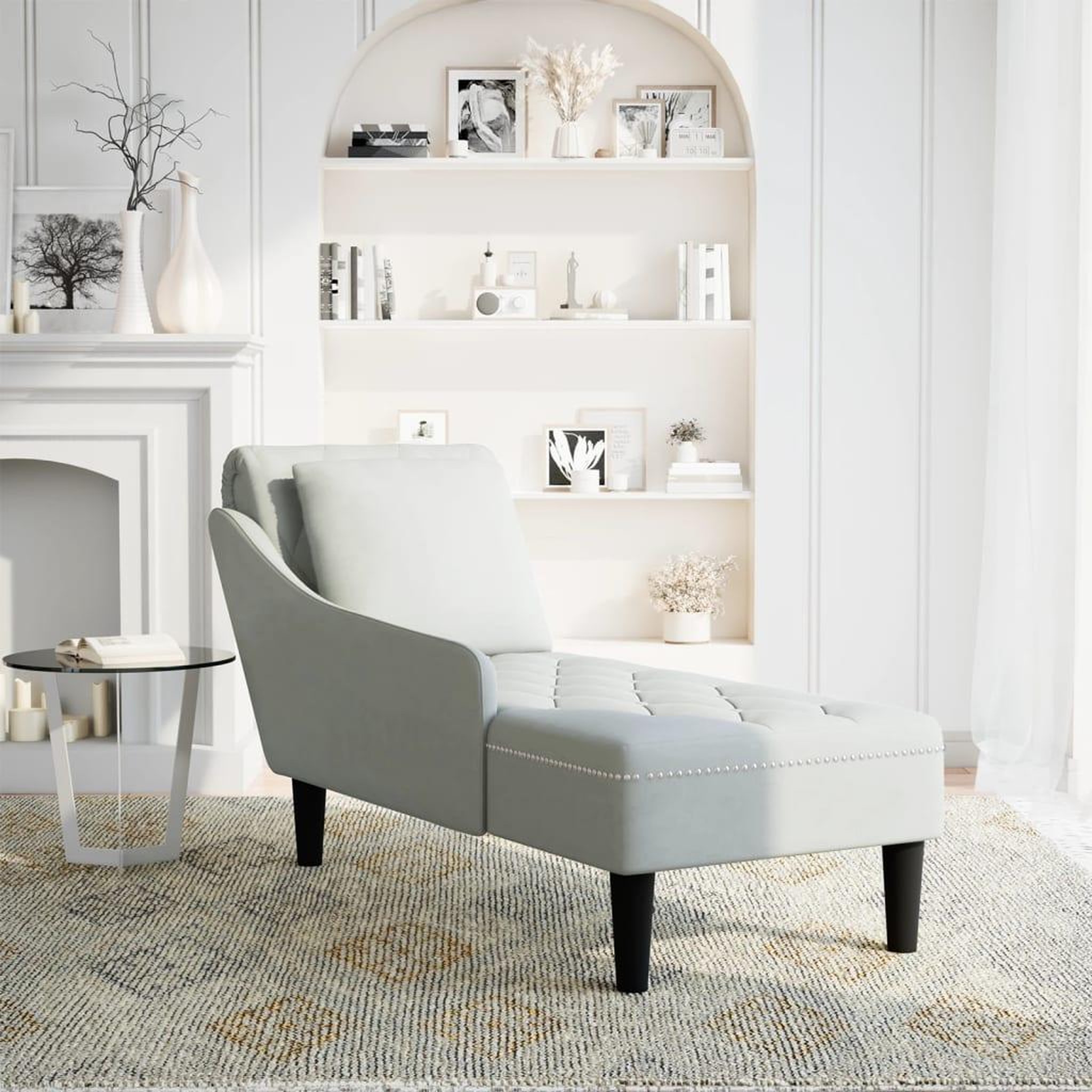 Voir la diapositive 2 : VIDAXL Fauteuil long et coussin et accoudoir droit gris clair velours