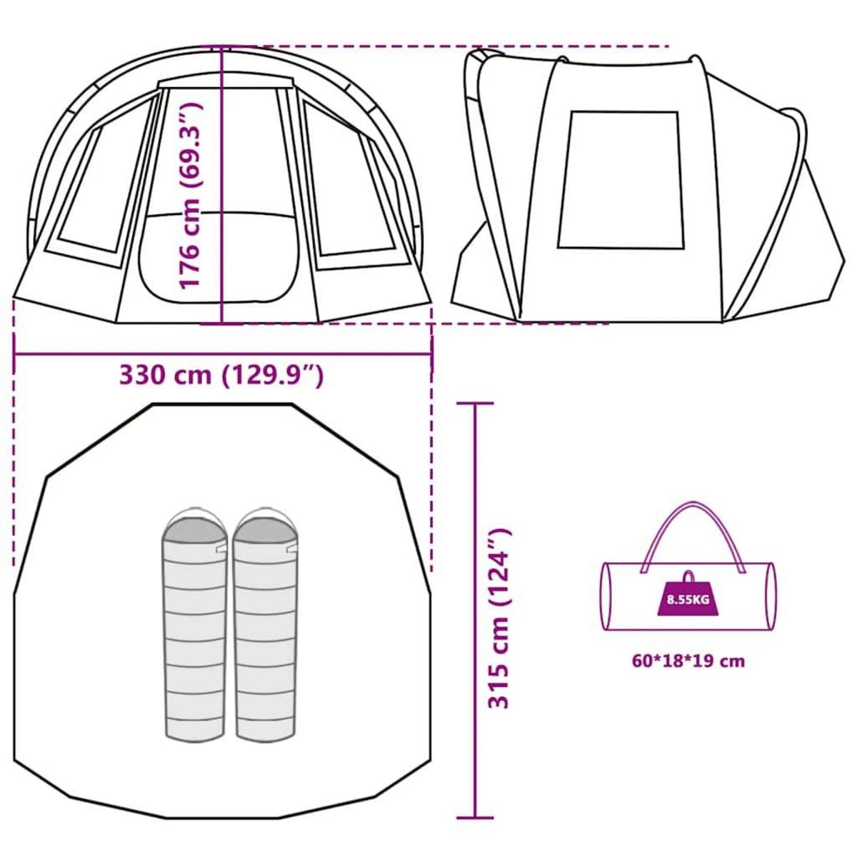 VIDAXL Tente de peche 2 personnes vert olive impermeable