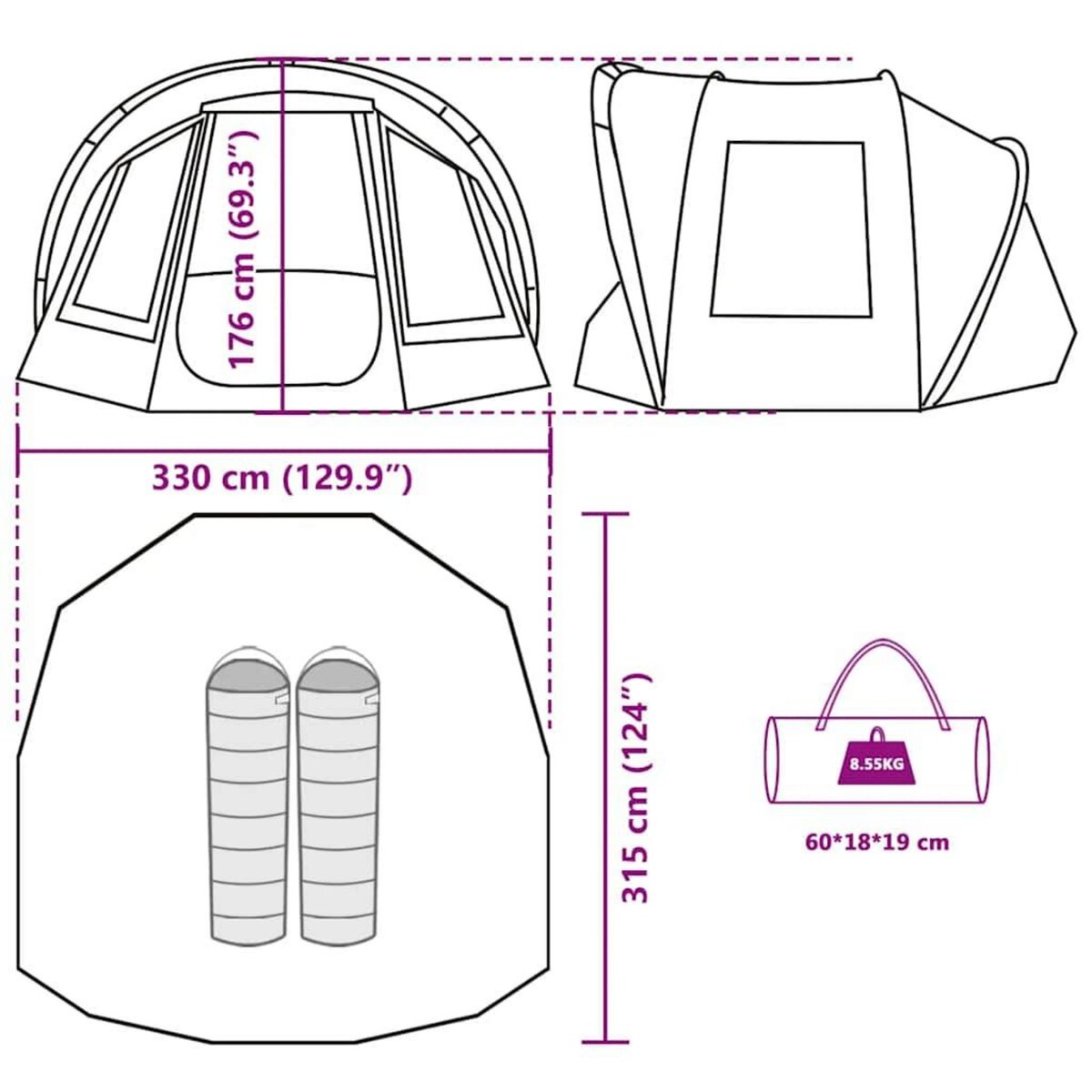 VIDAXL Tente de peche 2 personnes vert olive impermeable