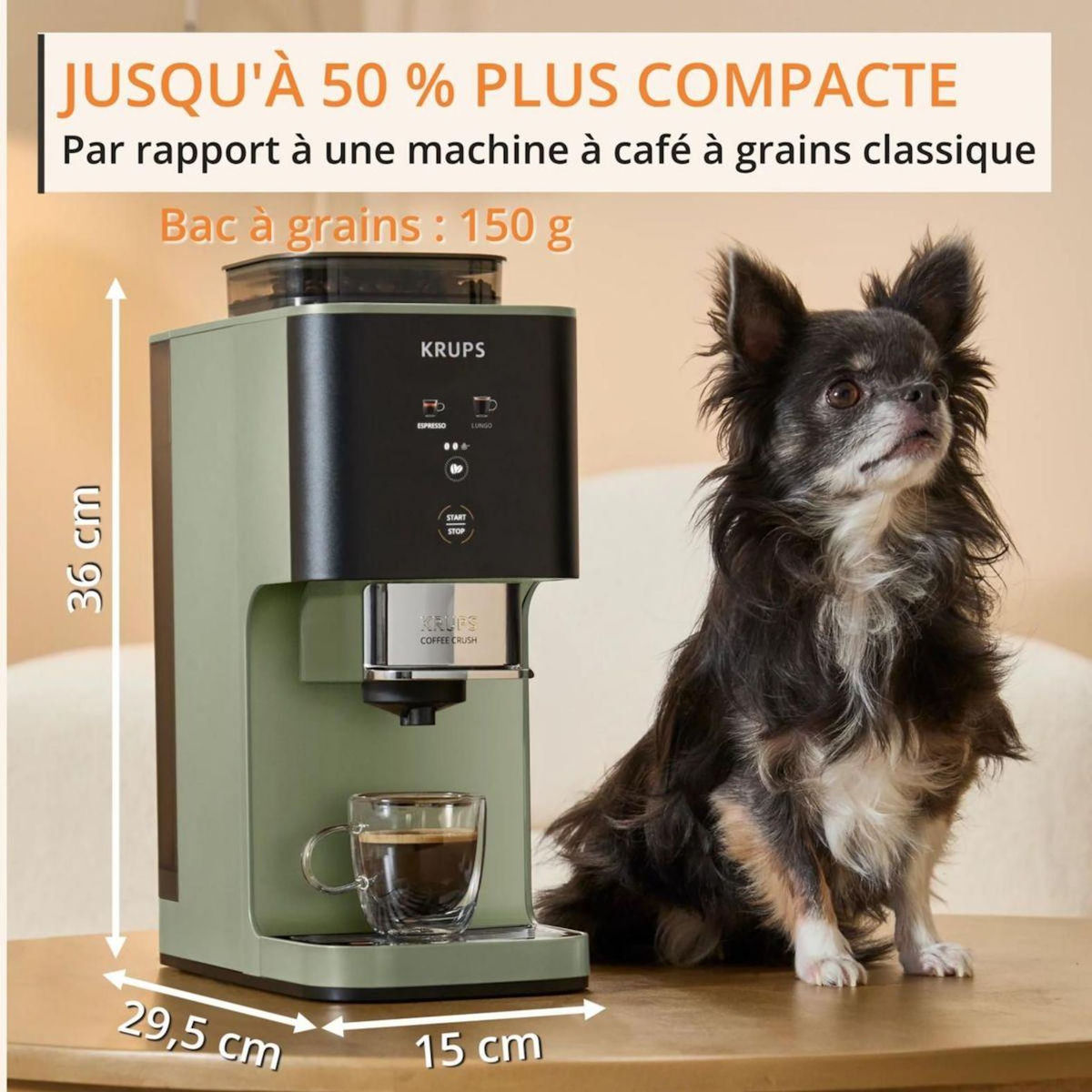 KRUPS Expresso Broyeur Coffee Crush, Machine à café à grains, ultra compacte SA401LE0