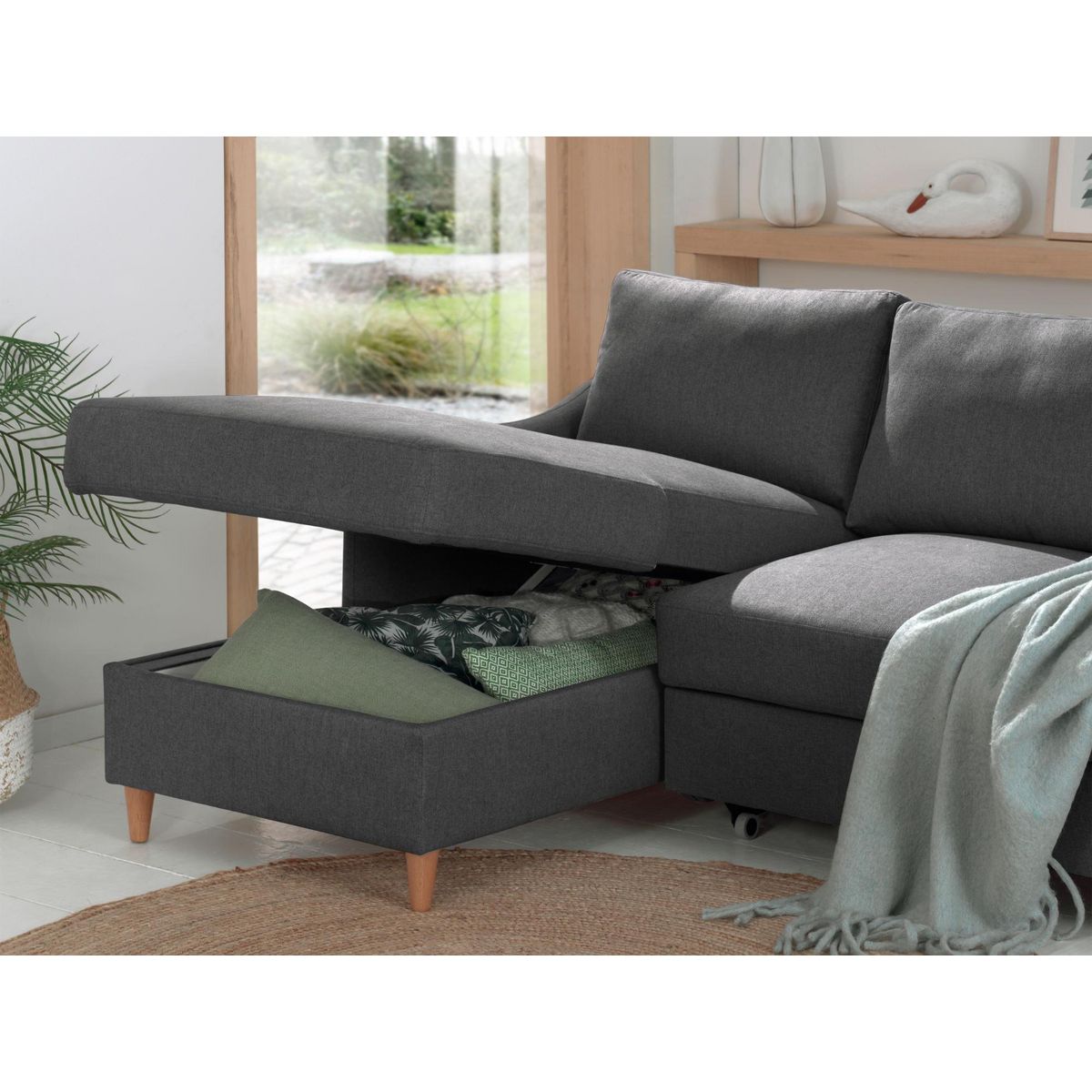 LISA DESIGN Will - canapé d'angle gauche - convertible avec coffre - 4 places - en tissu