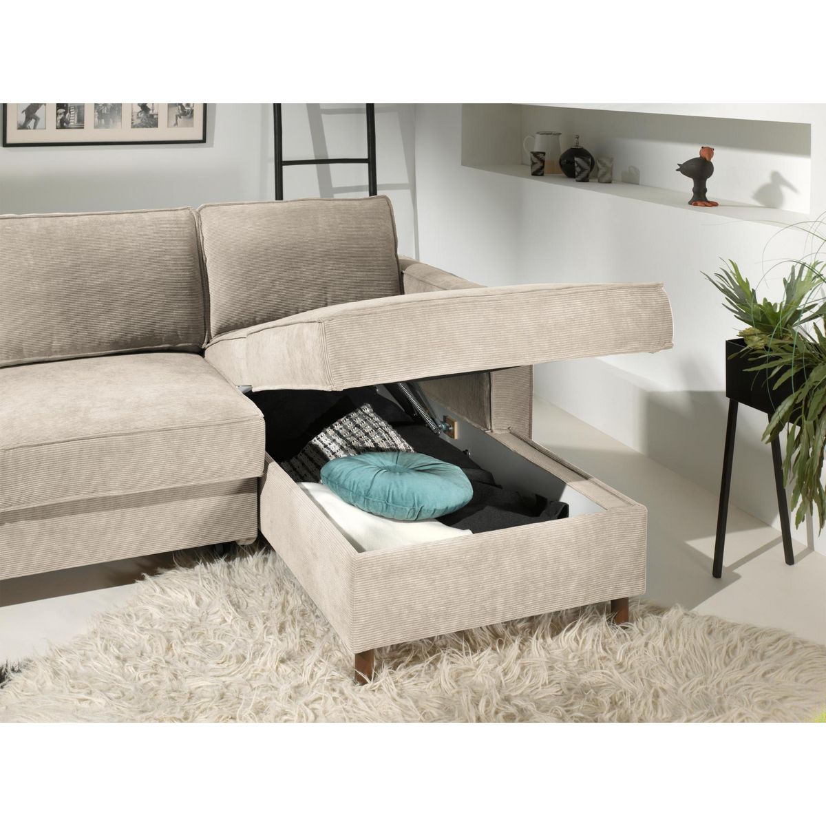 LISA DESIGN Jake - canapé d'angle droit - convertible avec coffre - 4 places - en velours côtelé