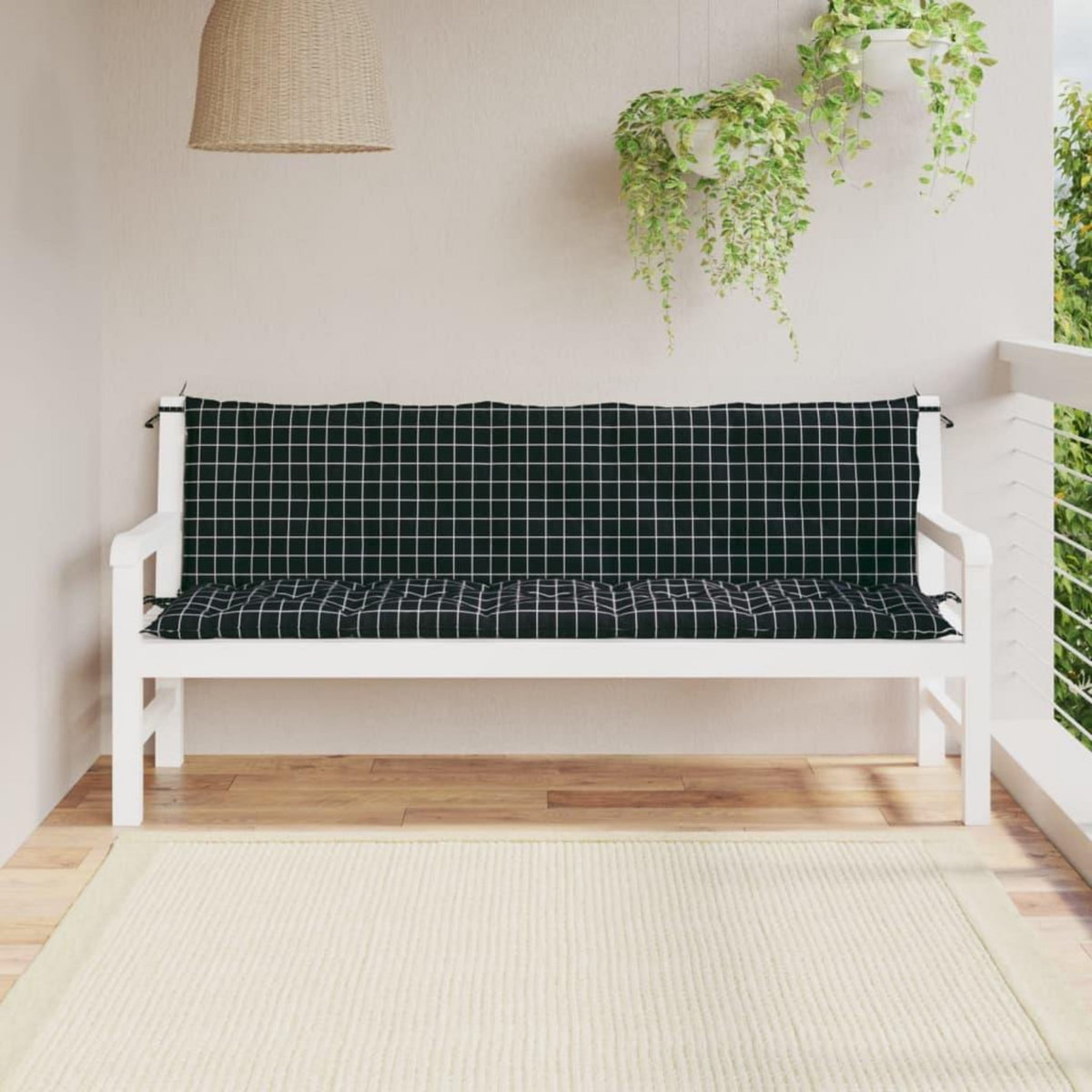 VIDAXL Coussins de banc de jardin lot de 2 motif a carreaux noir