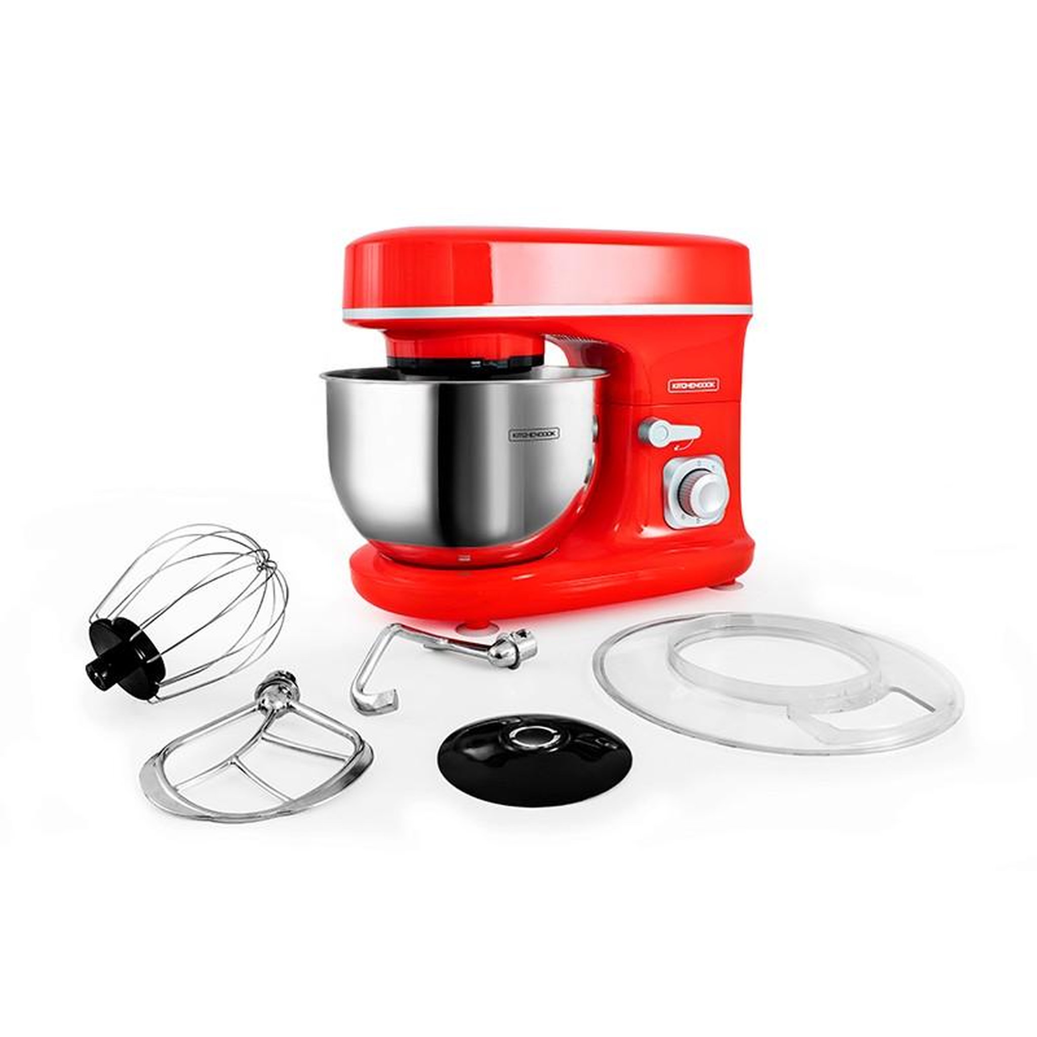 Voir la diapositive 4 : KITCHENCOOK Kitchencook - robot pétrin 5l - 1300w - 6 intensités - bol amovible acier inoxydable - crochet à pâte - fouet à fils - rouge