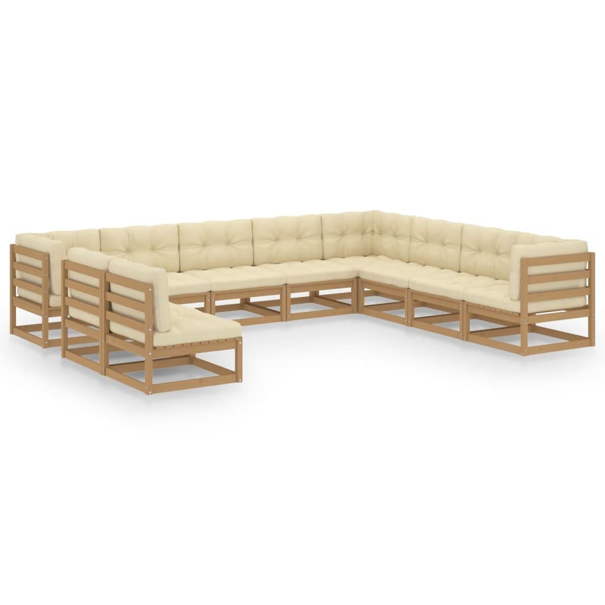 Voir la diapositive 1 : VIDAXL Salon de jardin 10 pcs avec coussins Marron miel Bois de pin